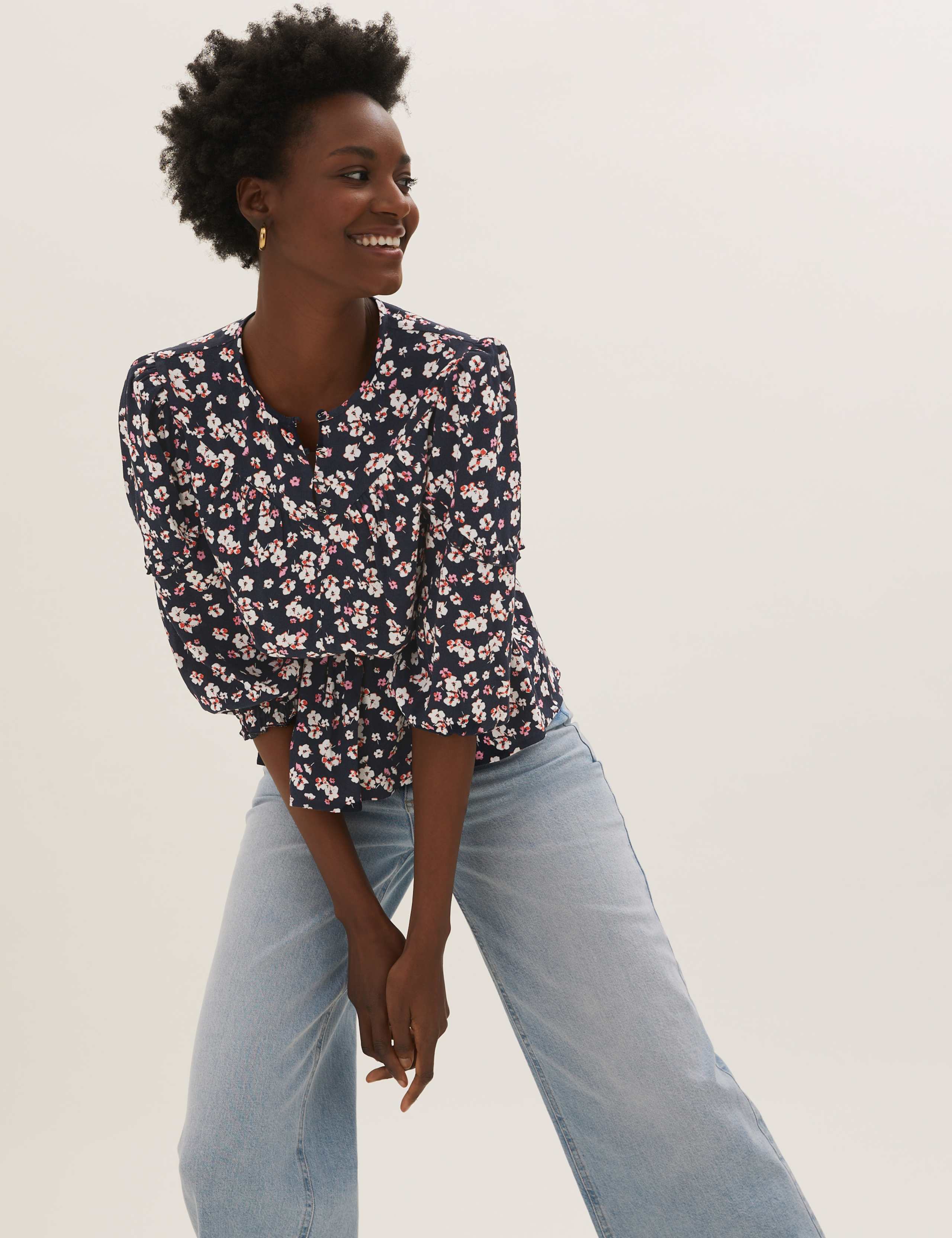 Floral Regular Fit 3/4 Sleeve Peplum Top 1 of 5
