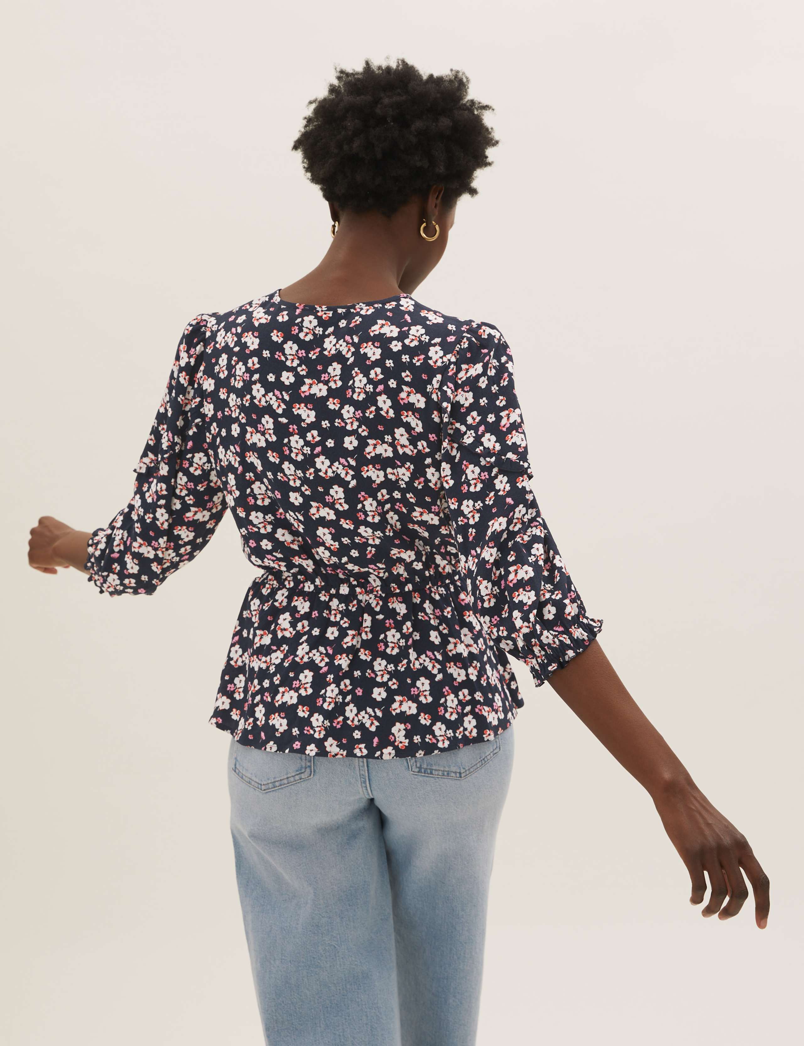 Floral Regular Fit 3/4 Sleeve Peplum Top 4 of 5
