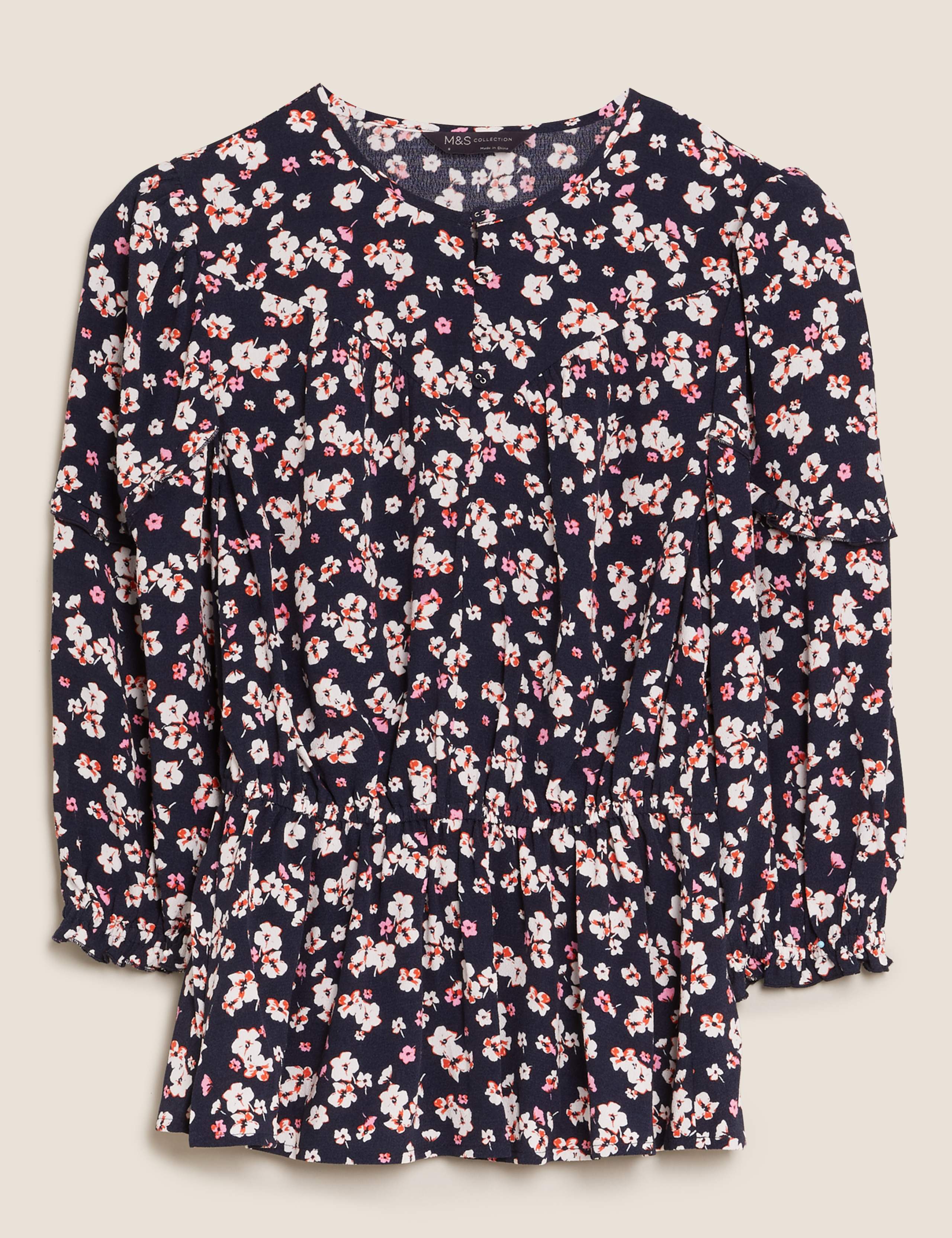 Floral Regular Fit 3/4 Sleeve Peplum Top 2 of 5
