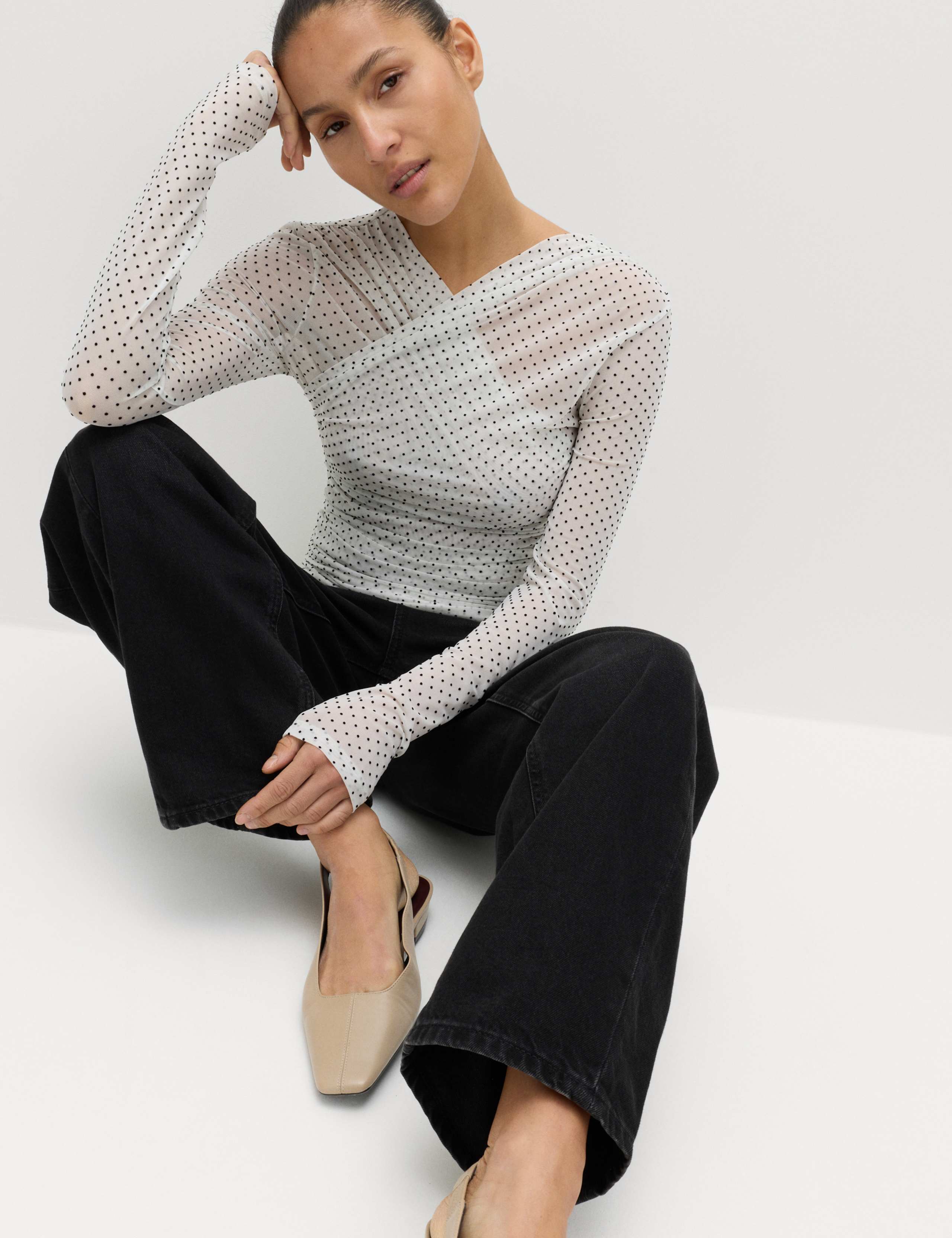 Mesh Polka Dot Wrap Top 1 of 5