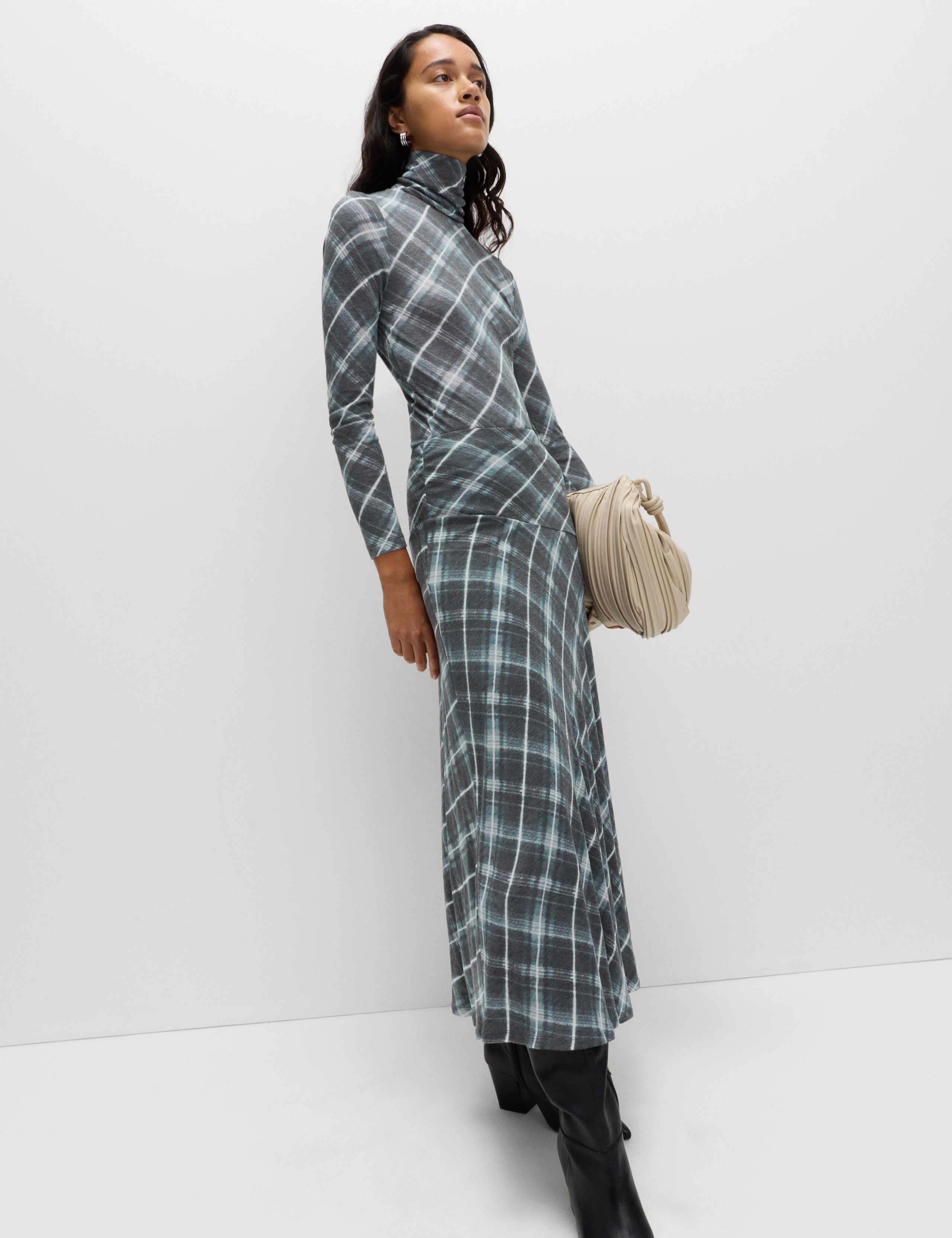 Funnel Neck Long Sleeve Slim Fit Top with Wool 1 of 6