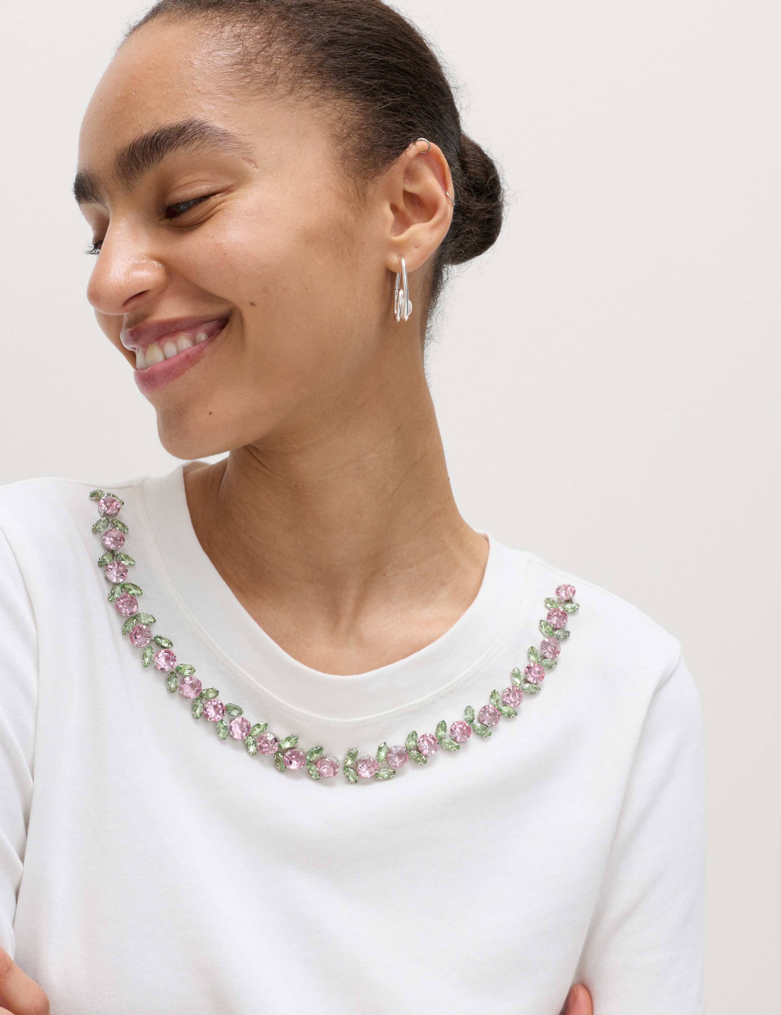 Pure Cotton Floral Embellished T-Shirt 3 of 5