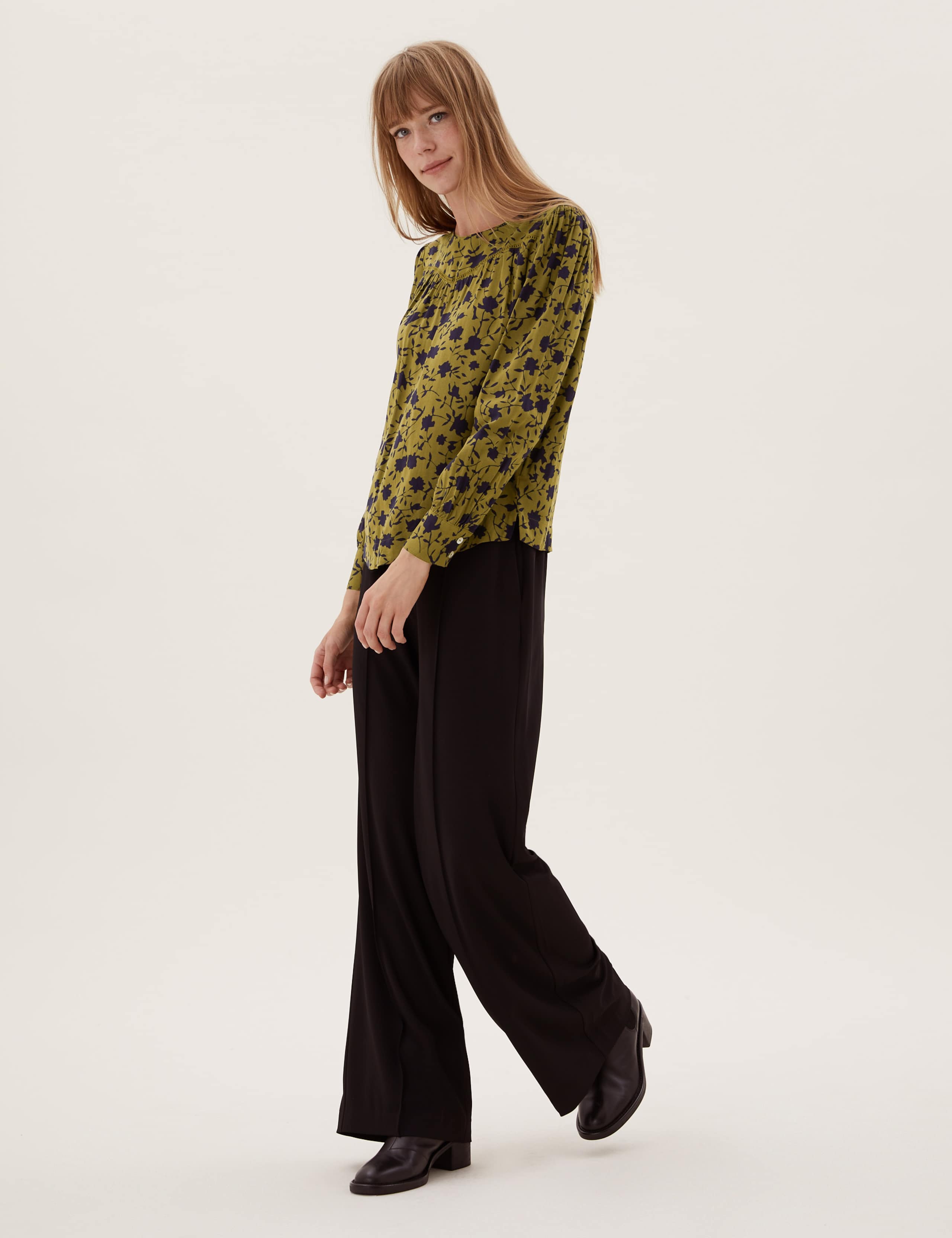 Floral Lace Insert Smocked Regular Fit Top 3 of 5
