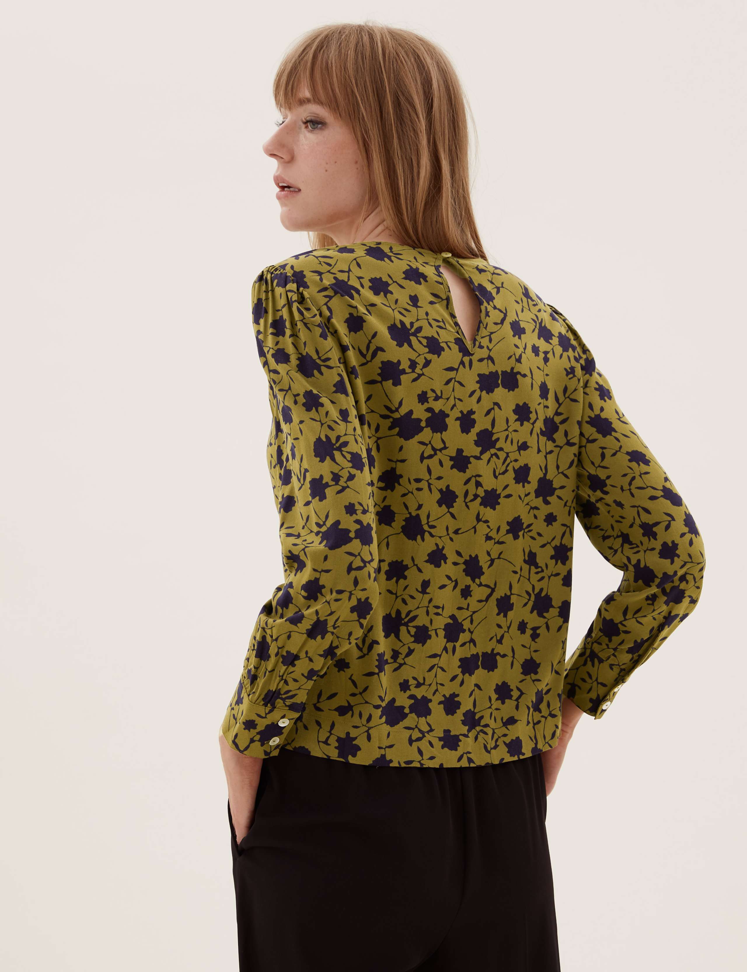 Floral Lace Insert Smocked Regular Fit Top 4 of 5