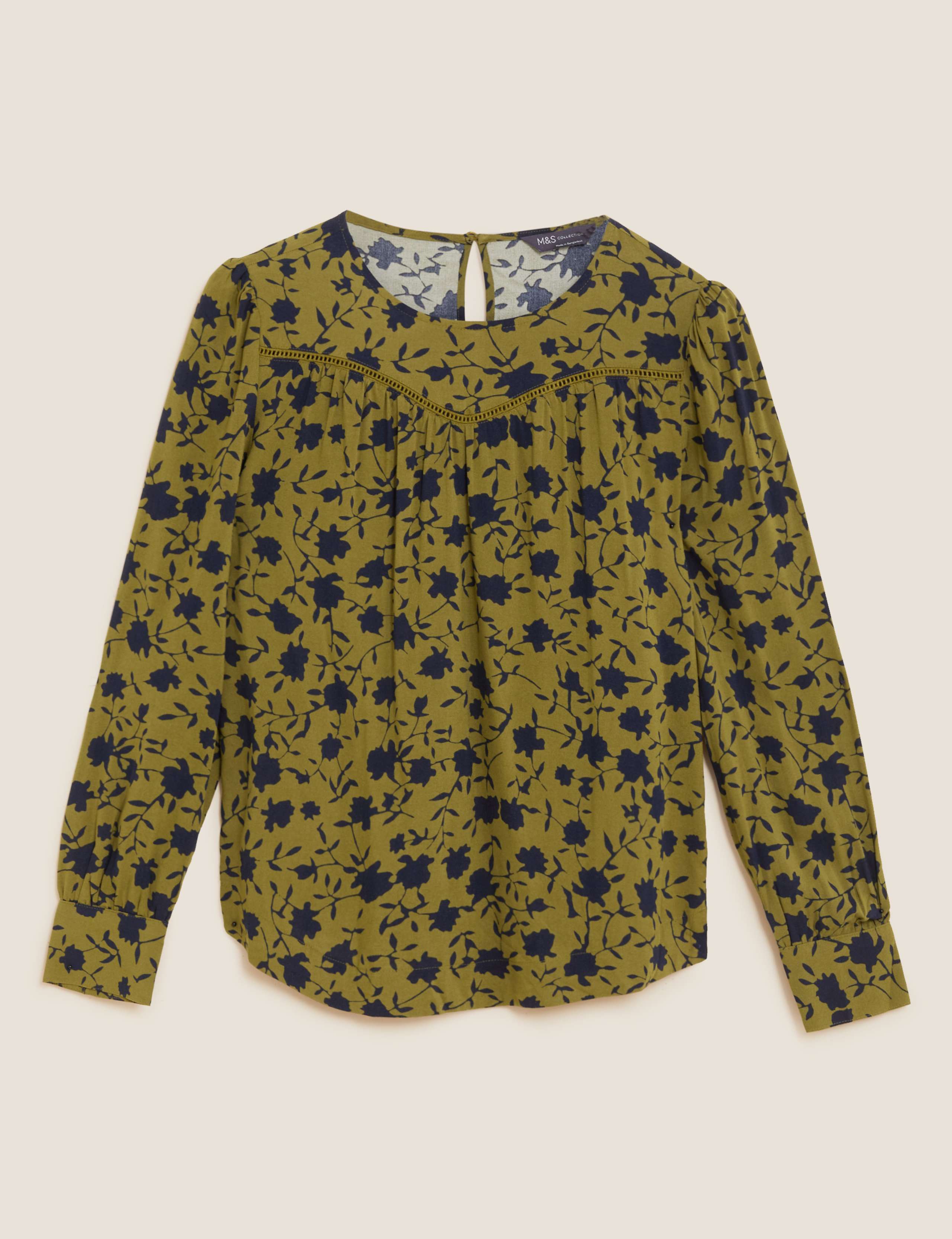 Floral Lace Insert Smocked Regular Fit Top 2 of 5