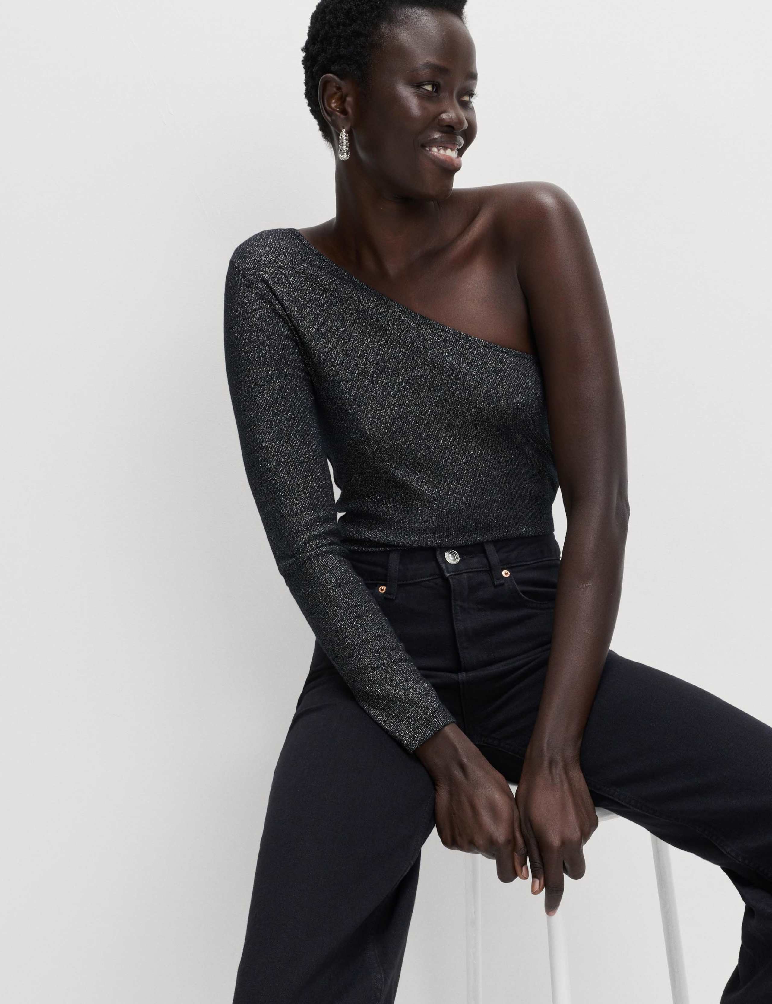 Cotton Rich Sparkly One Shoulder Top 3 of 4