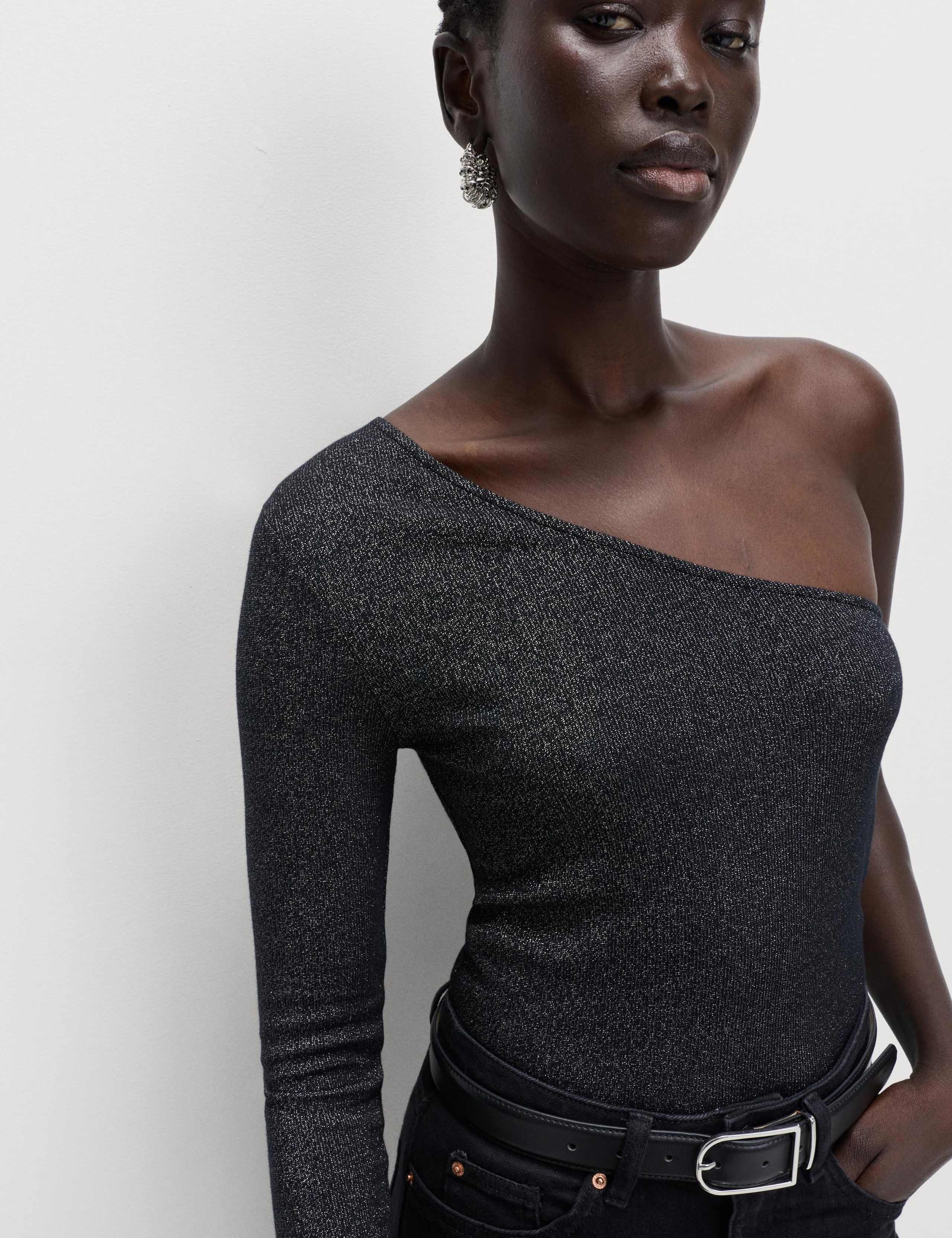 Cotton Rich Sparkly One Shoulder Top 3 of 3