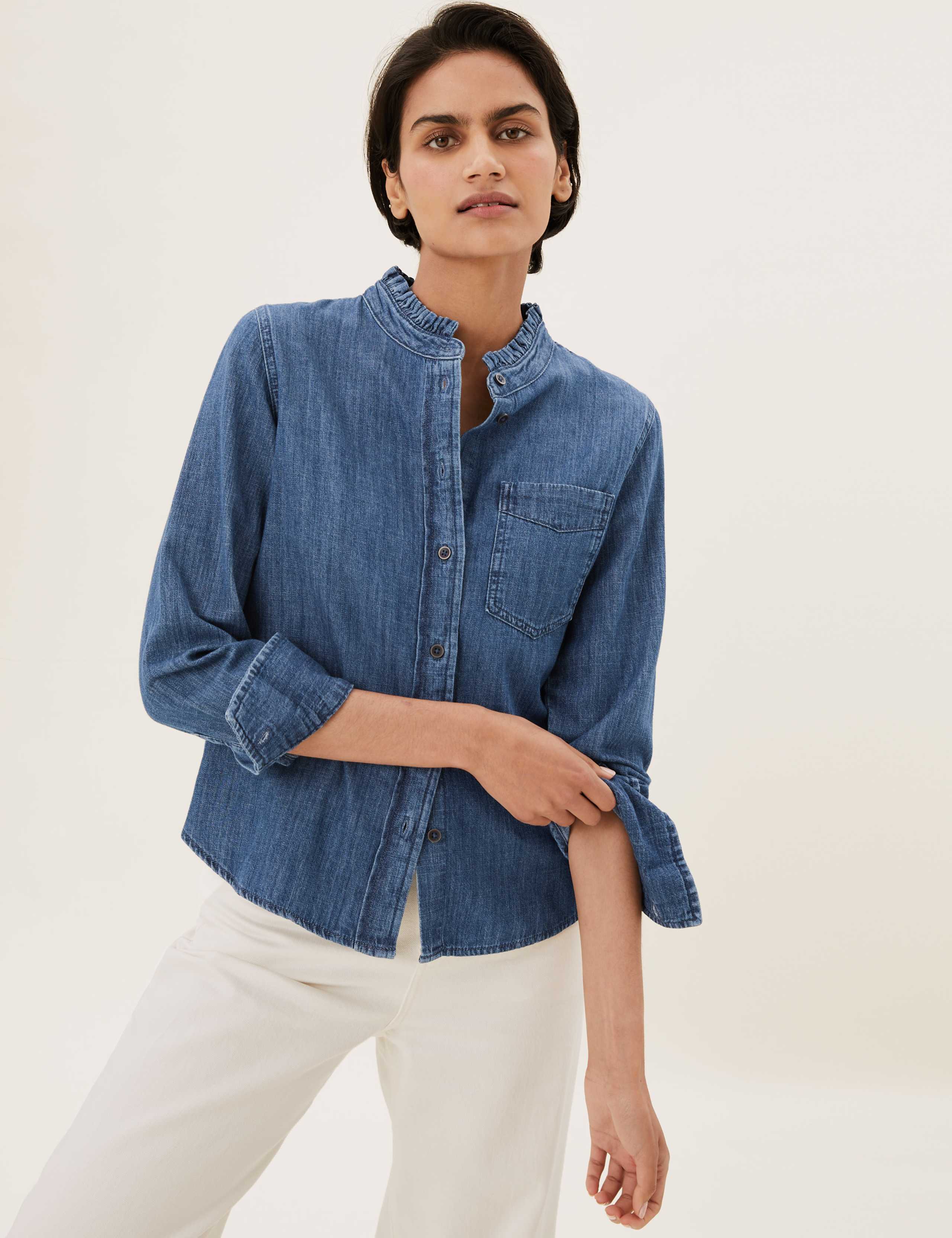 Denim Relaxed Frill Neck Top 3 of 5