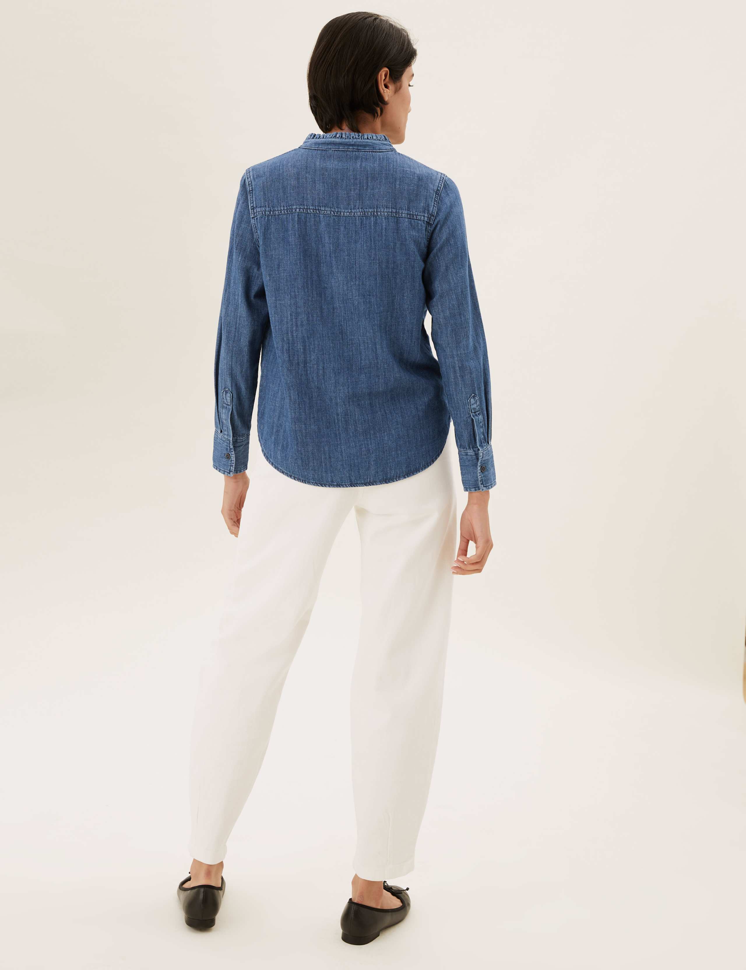 Denim Relaxed Frill Neck Top 5 of 5