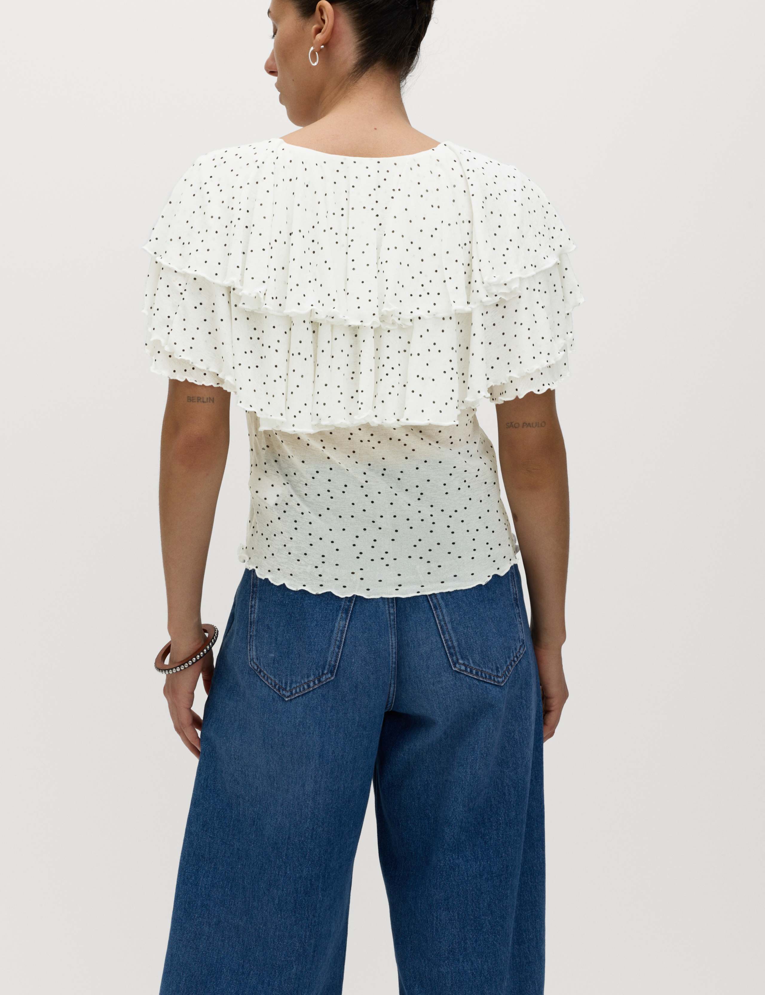 Polka Dot Ruffle V-Neck Top 5 of 6