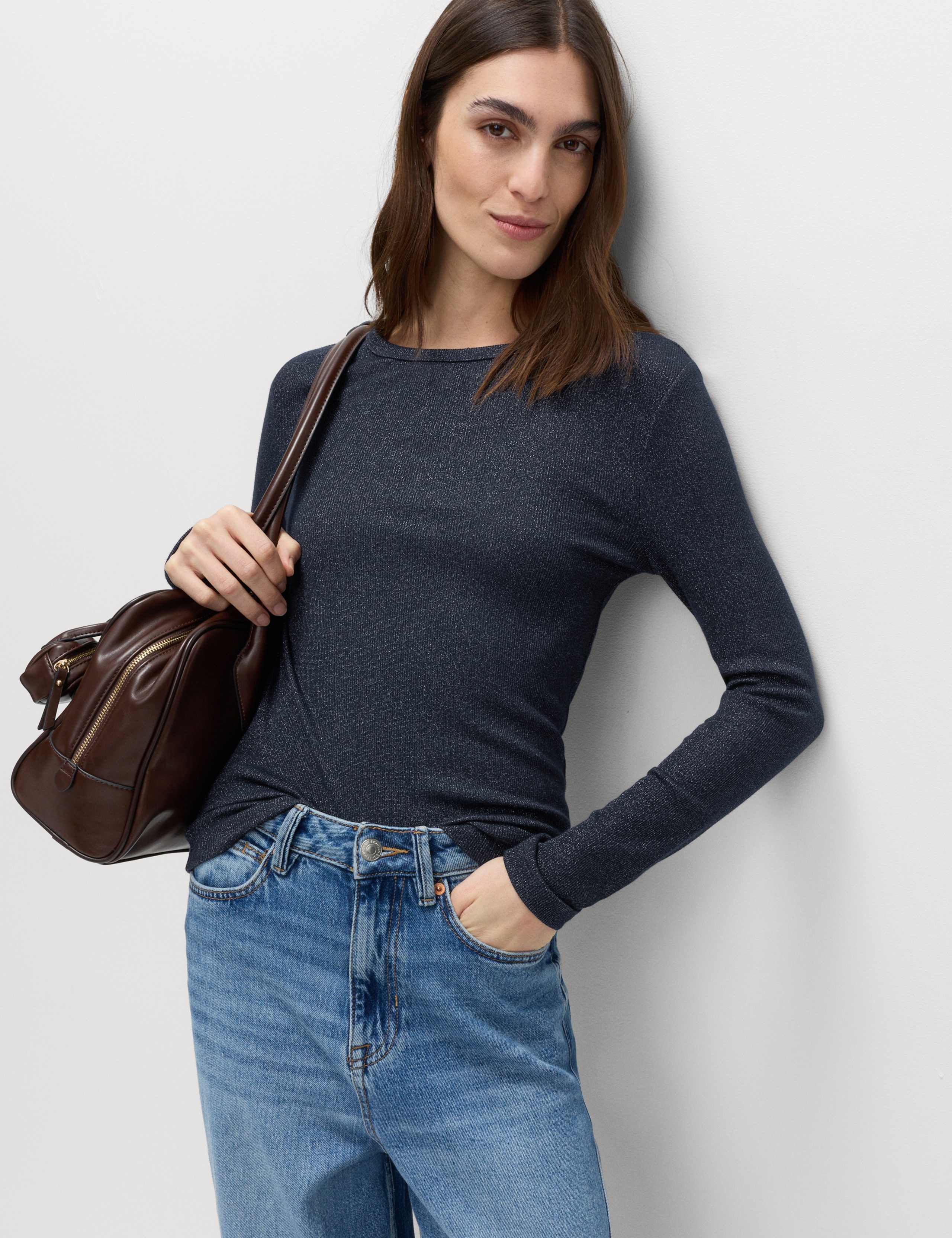 Cotton Rich Sparkly Ribbed Top 1 of 5