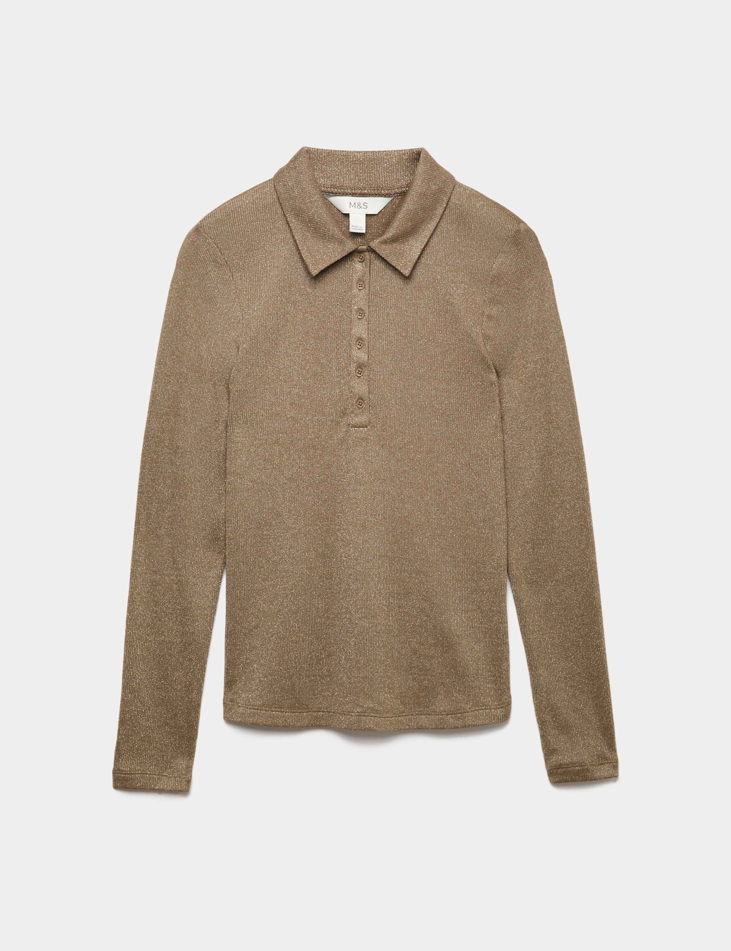 Sparkly Collared Button Detail Long Sleeve Top 2 of 4