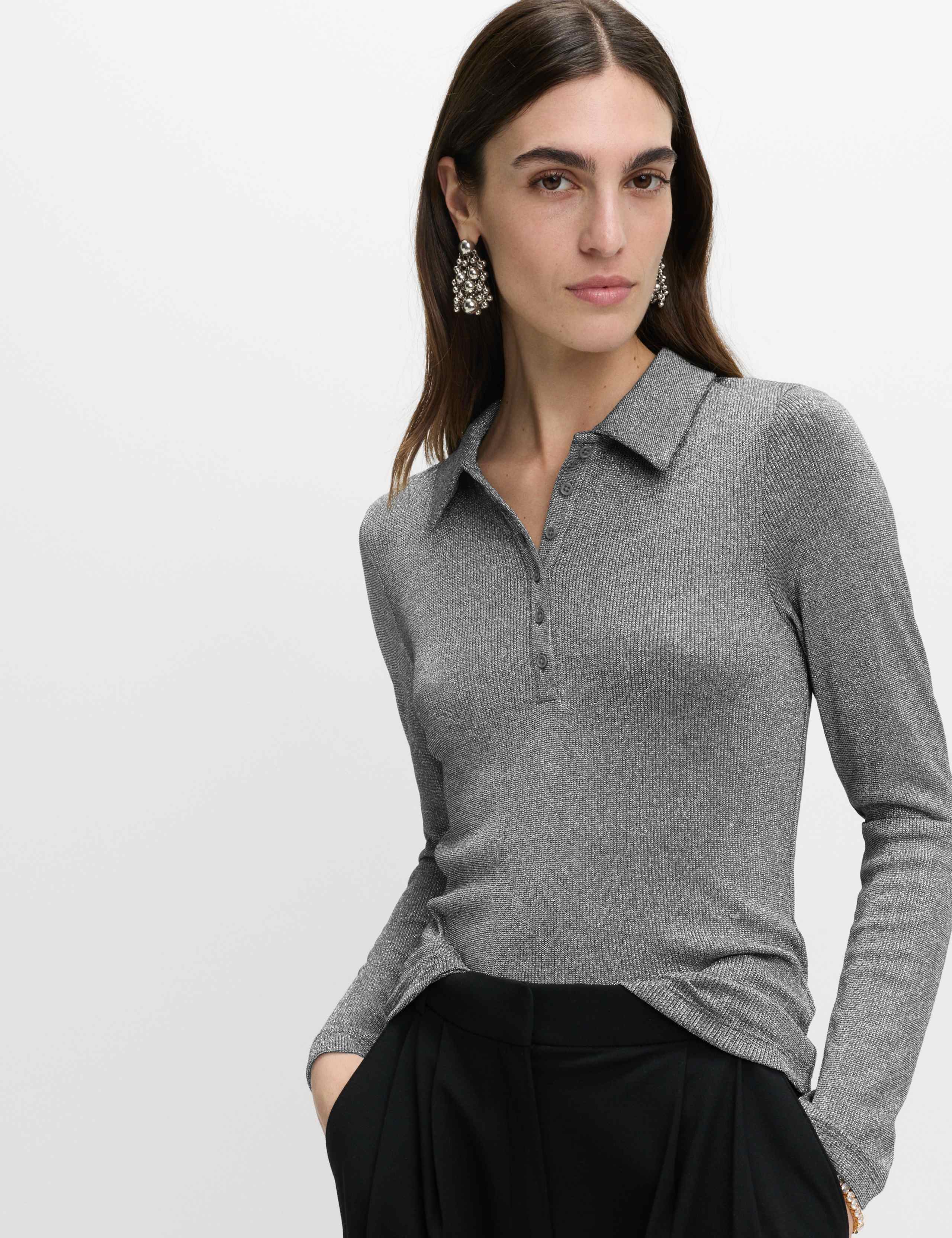 Sparkly Collared Button Detail Long Sleeve Top 4 of 6