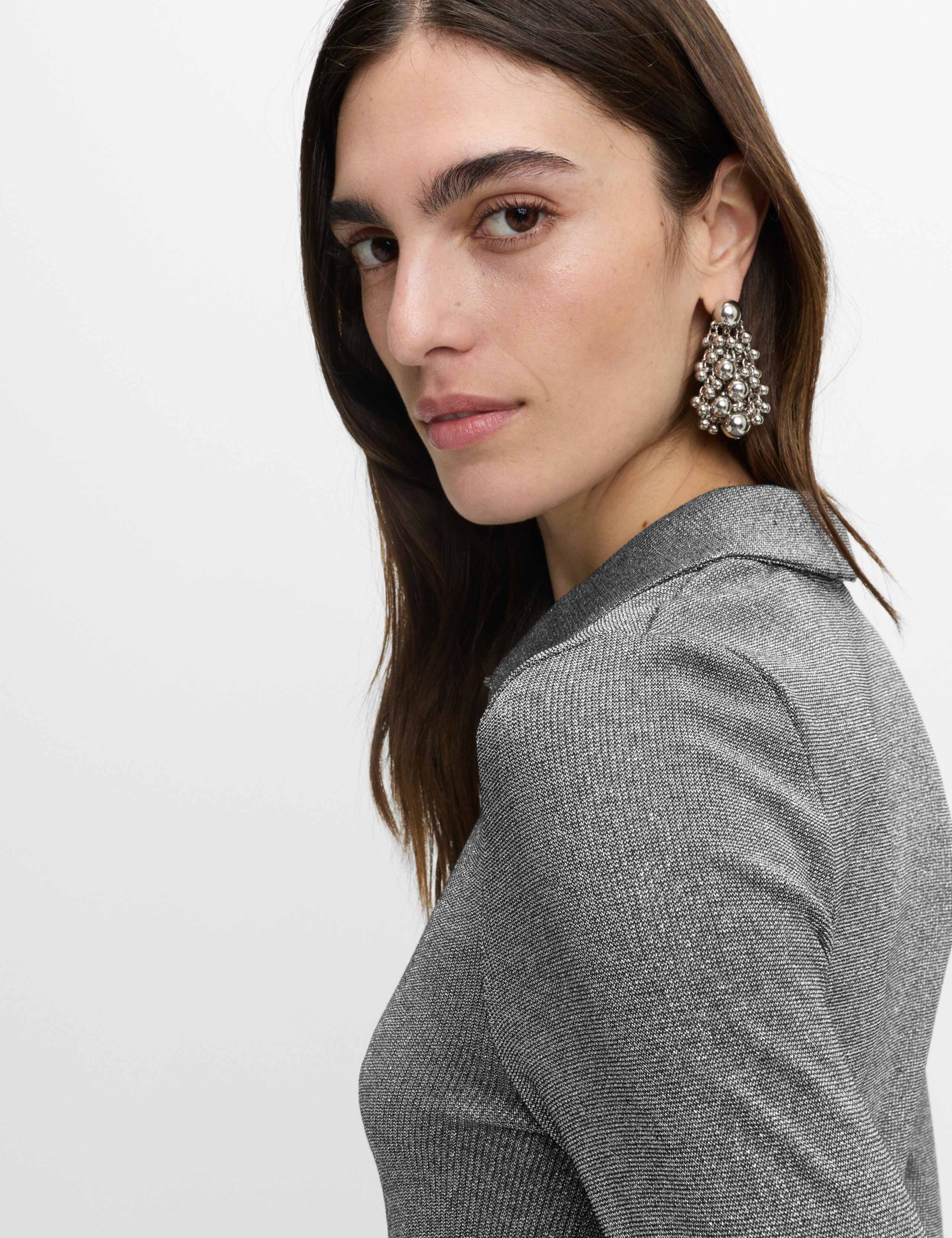 Sparkly Collared Button Detail Long Sleeve Top 6 of 6