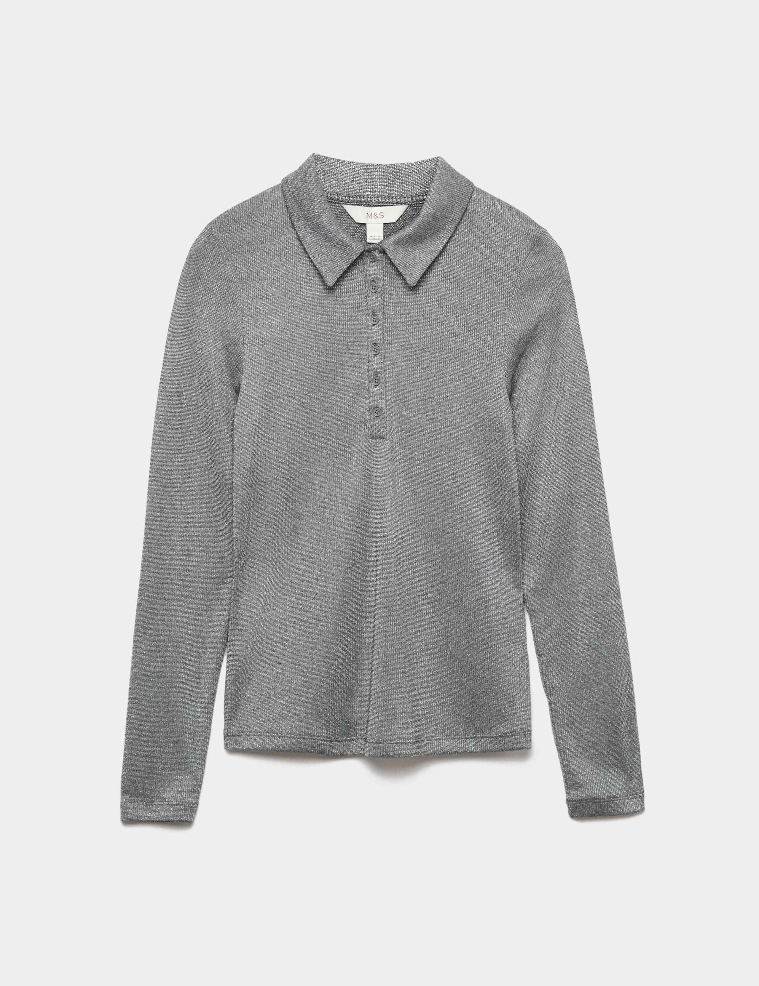 Sparkly Collared Button Detail Long Sleeve Top 2 of 6