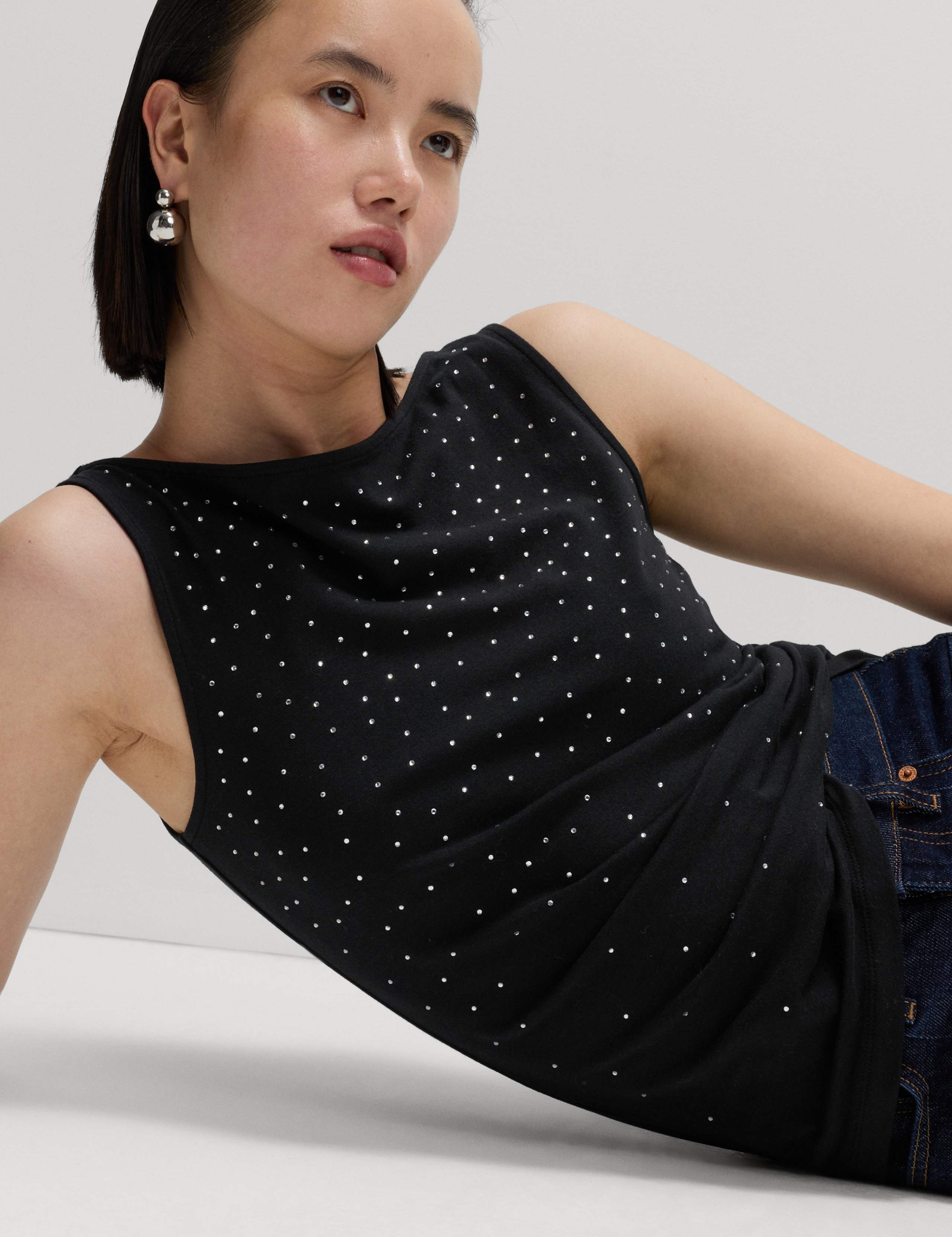 Cotton Rich Embellished Slash Neck Vest 1 of 7