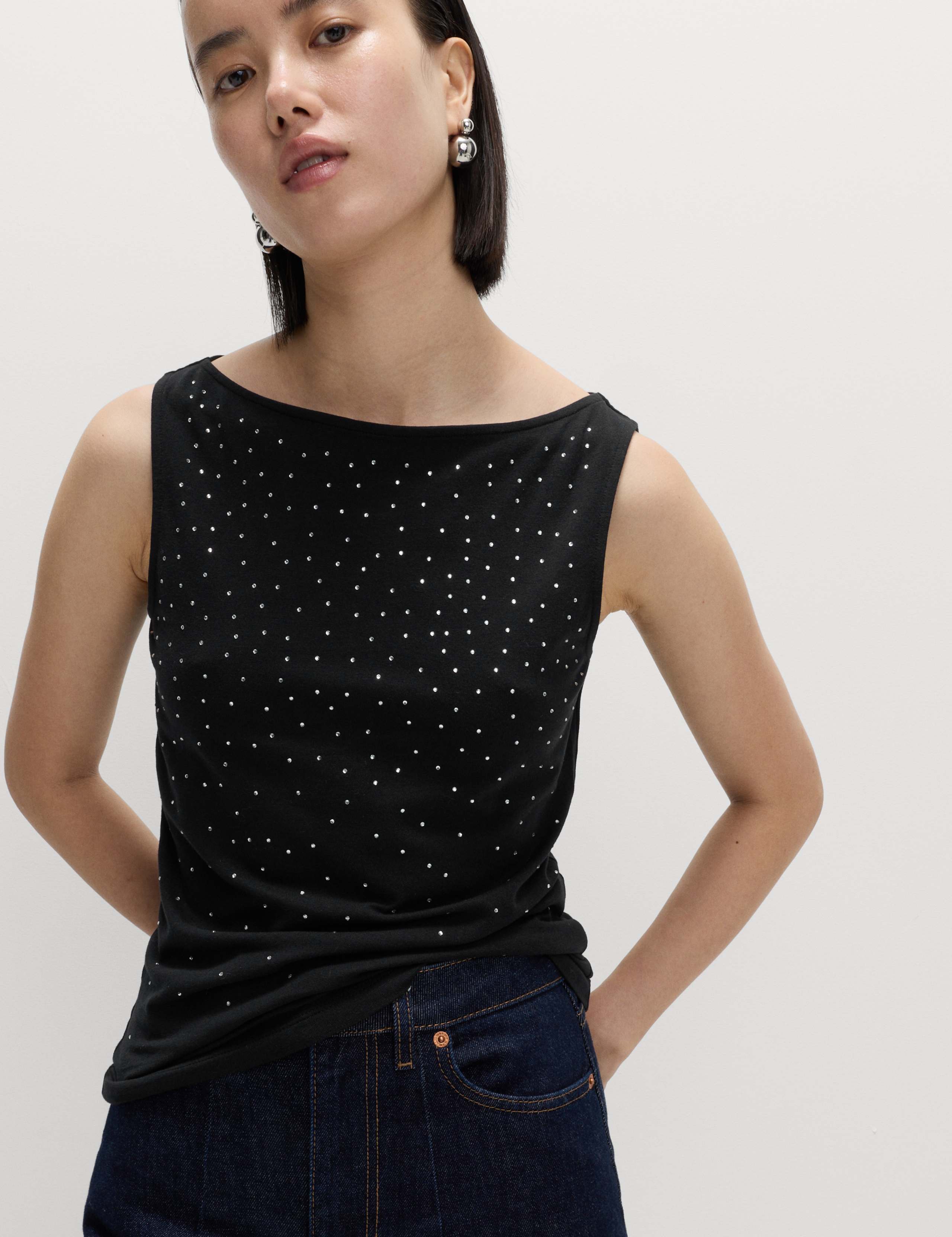 Cotton Rich Embellished Slash Neck Vest 3 of 7