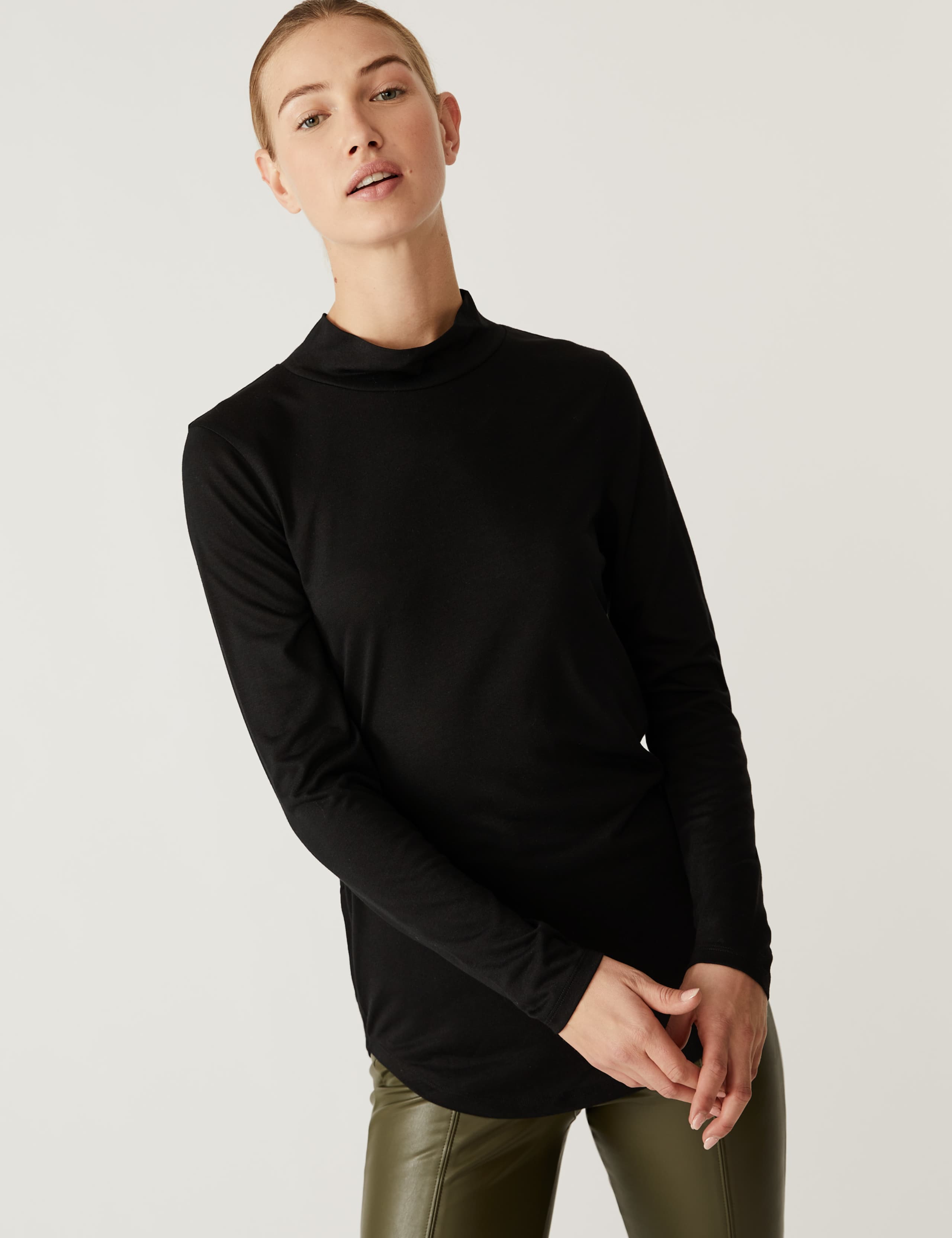 Jersey Roll Neck Relaxed Long Sleeve Top 1 of 5