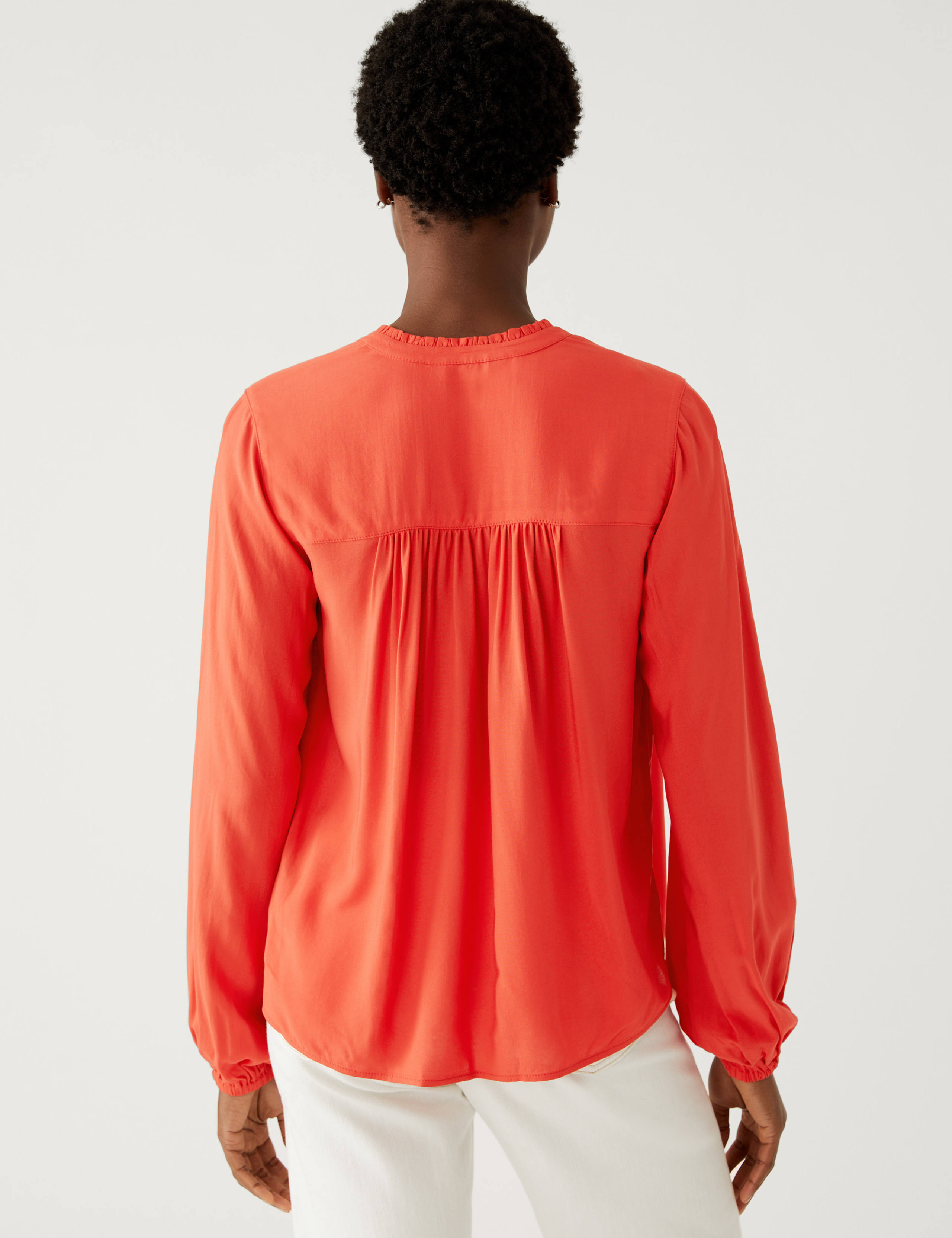 Collarless Regular Fit Long Sleeve Blouse 4 of 5