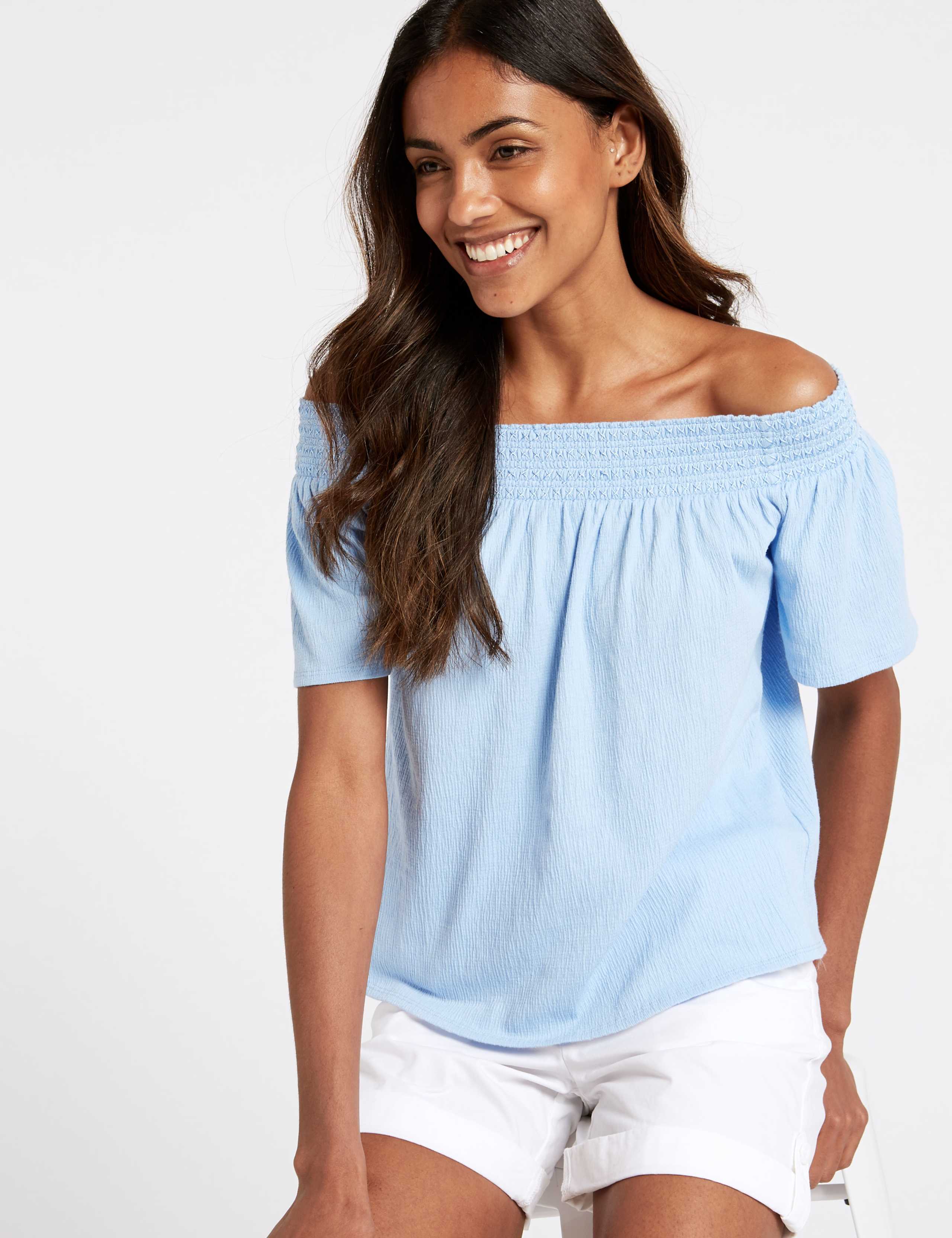 Cotton Rich Short Sleeve Bardot Top 3 of 4