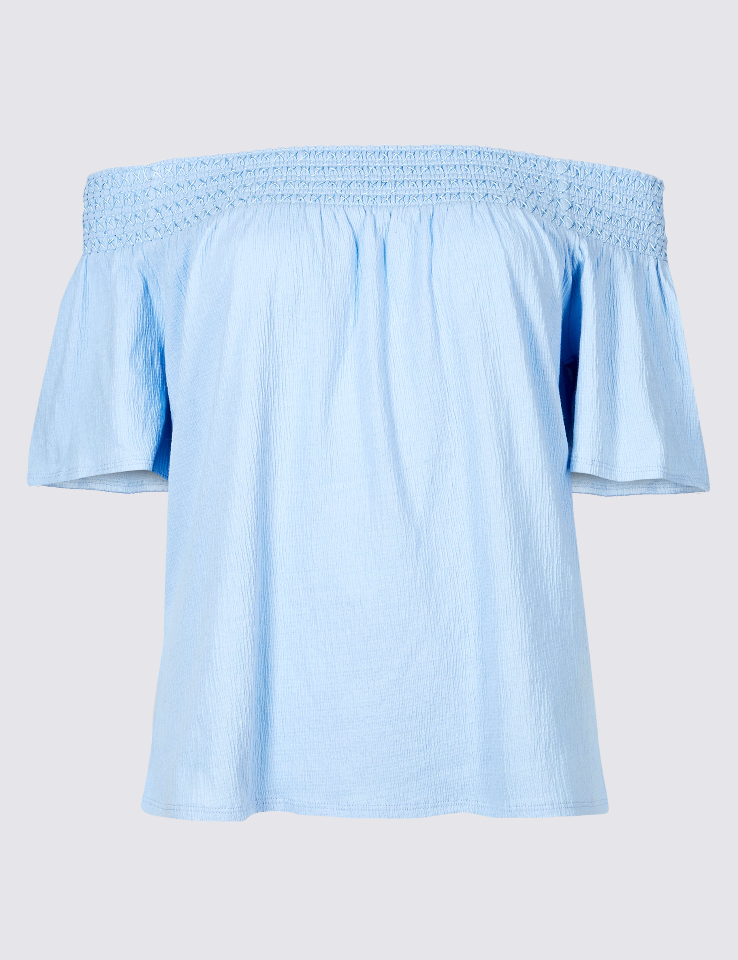 Cotton Rich Short Sleeve Bardot Top 2 of 4