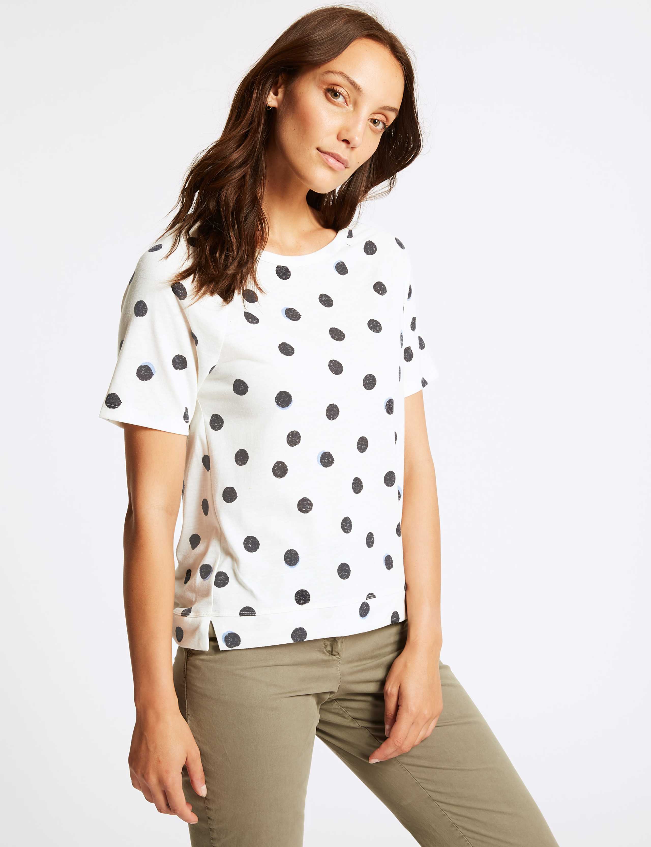 Spotted Raglan Round Neck Short Sleeve Top 1 of 4