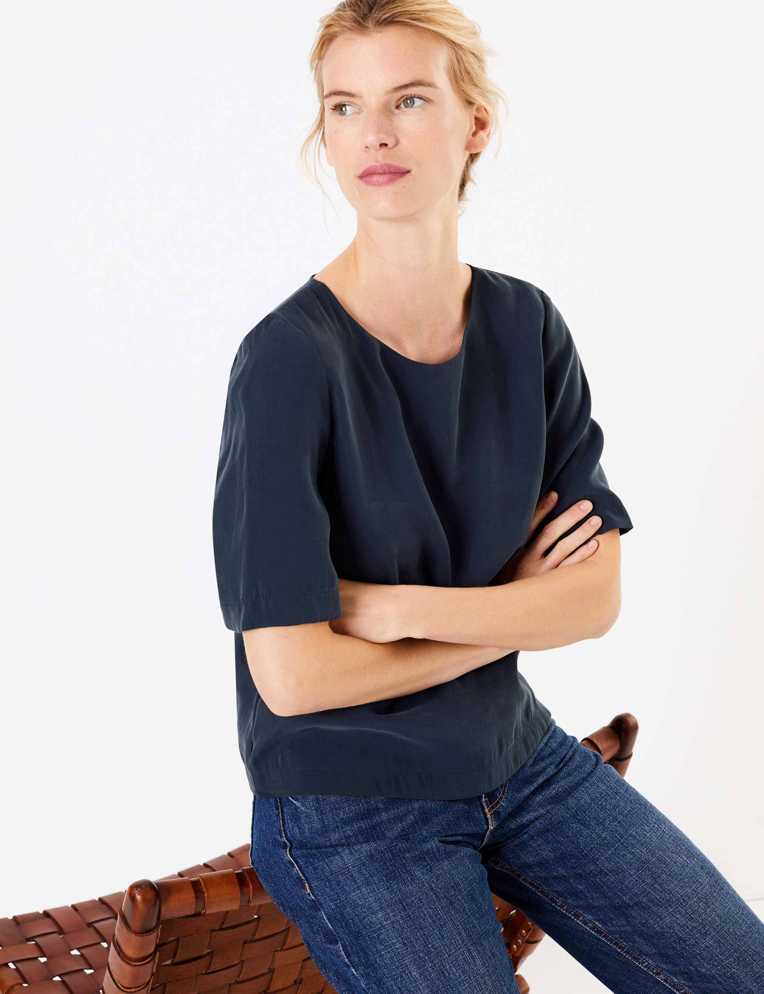 Boat Neck Short Sleeve Shell Top 1 of 4