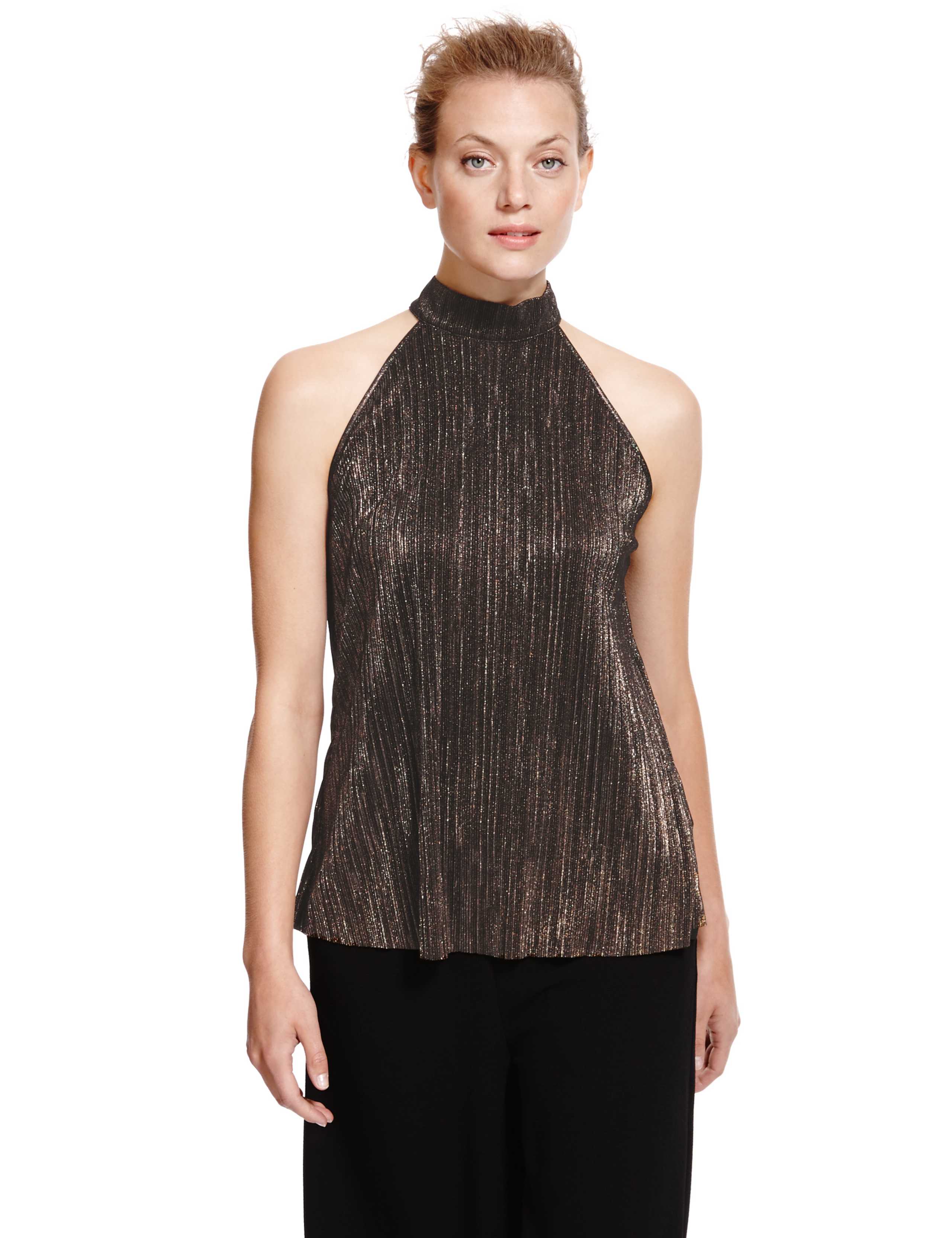 Metallic Effect Halter Neck Top 1 of 4