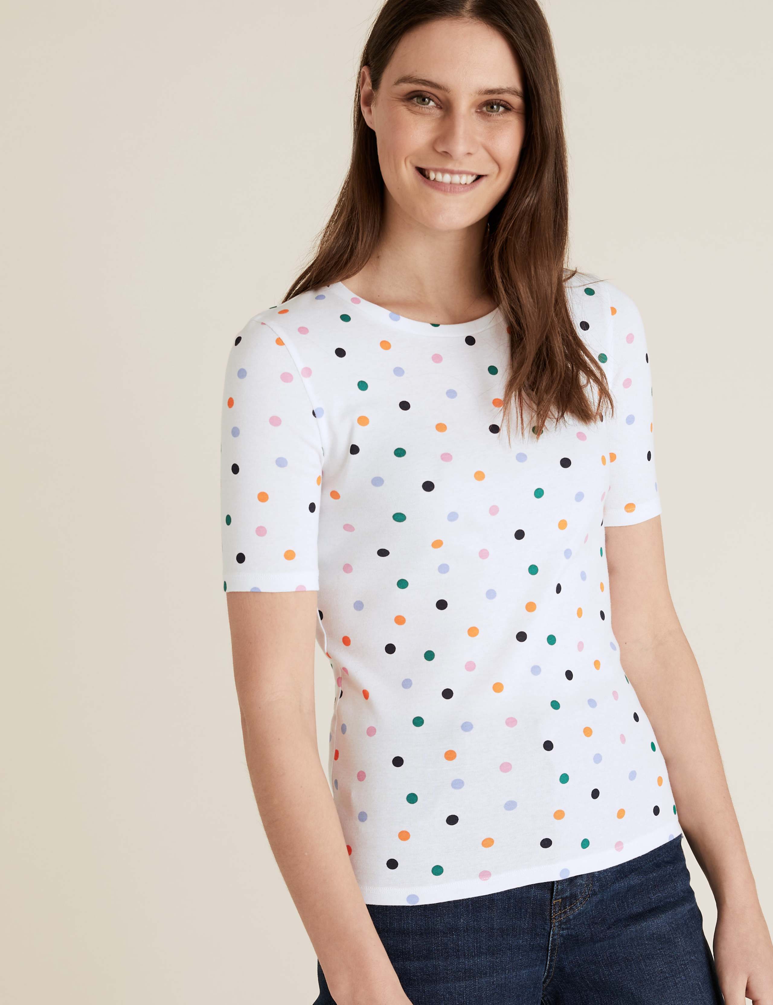 Pure Cotton Polka Dot  Regular Fit T-Shirt 1 of 4