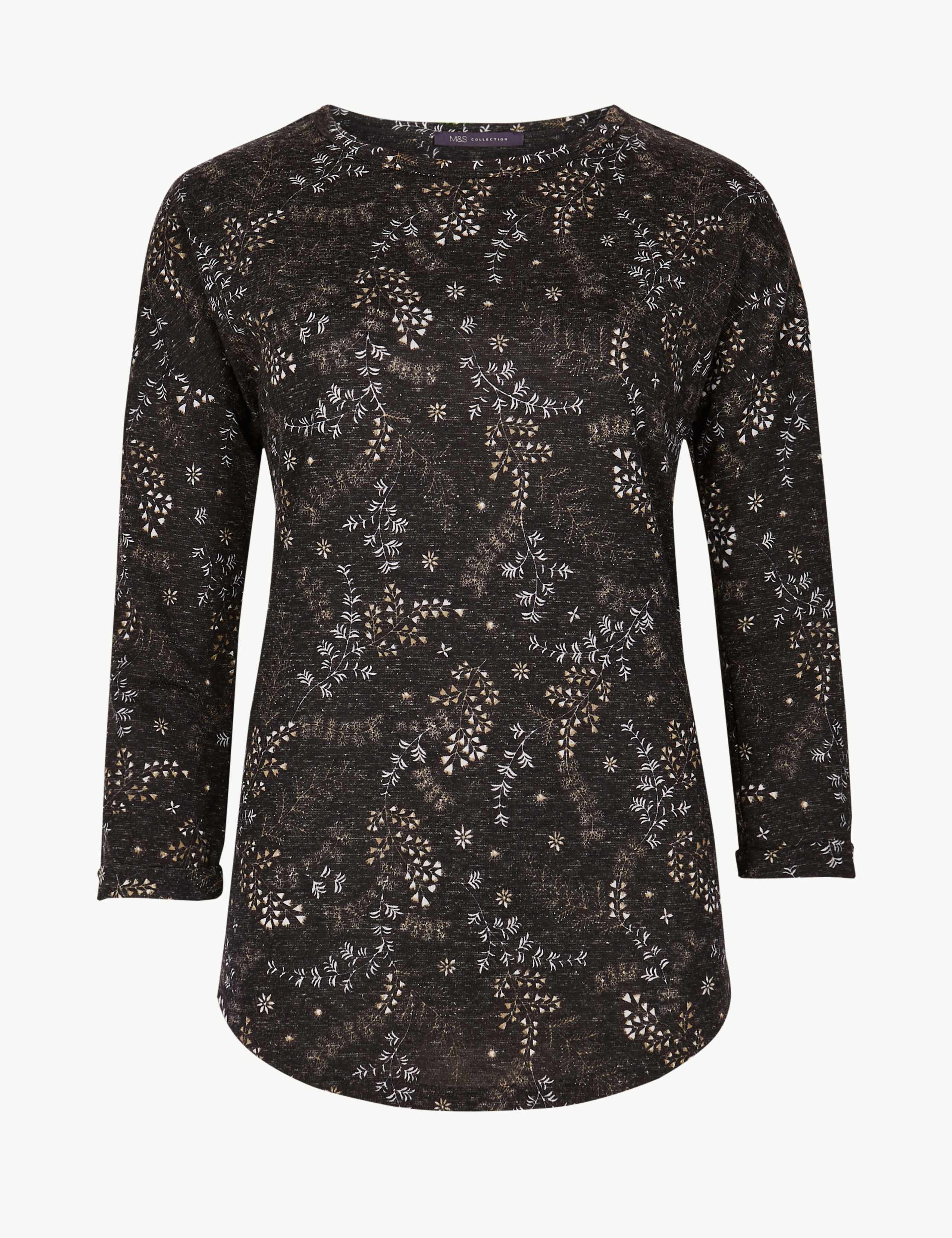 Printed Round Neck 3/4 Sleeve T-Shirt 2 of 4