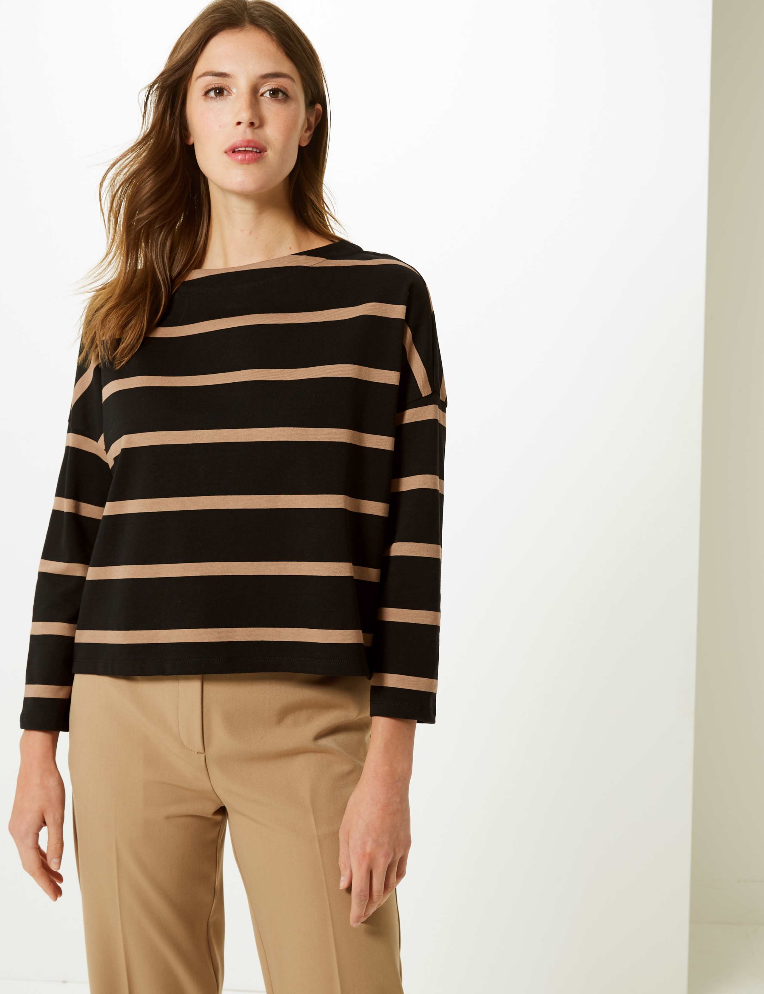 Pure Cotton Striped Slash Neck Sweatshirt 3 of 4