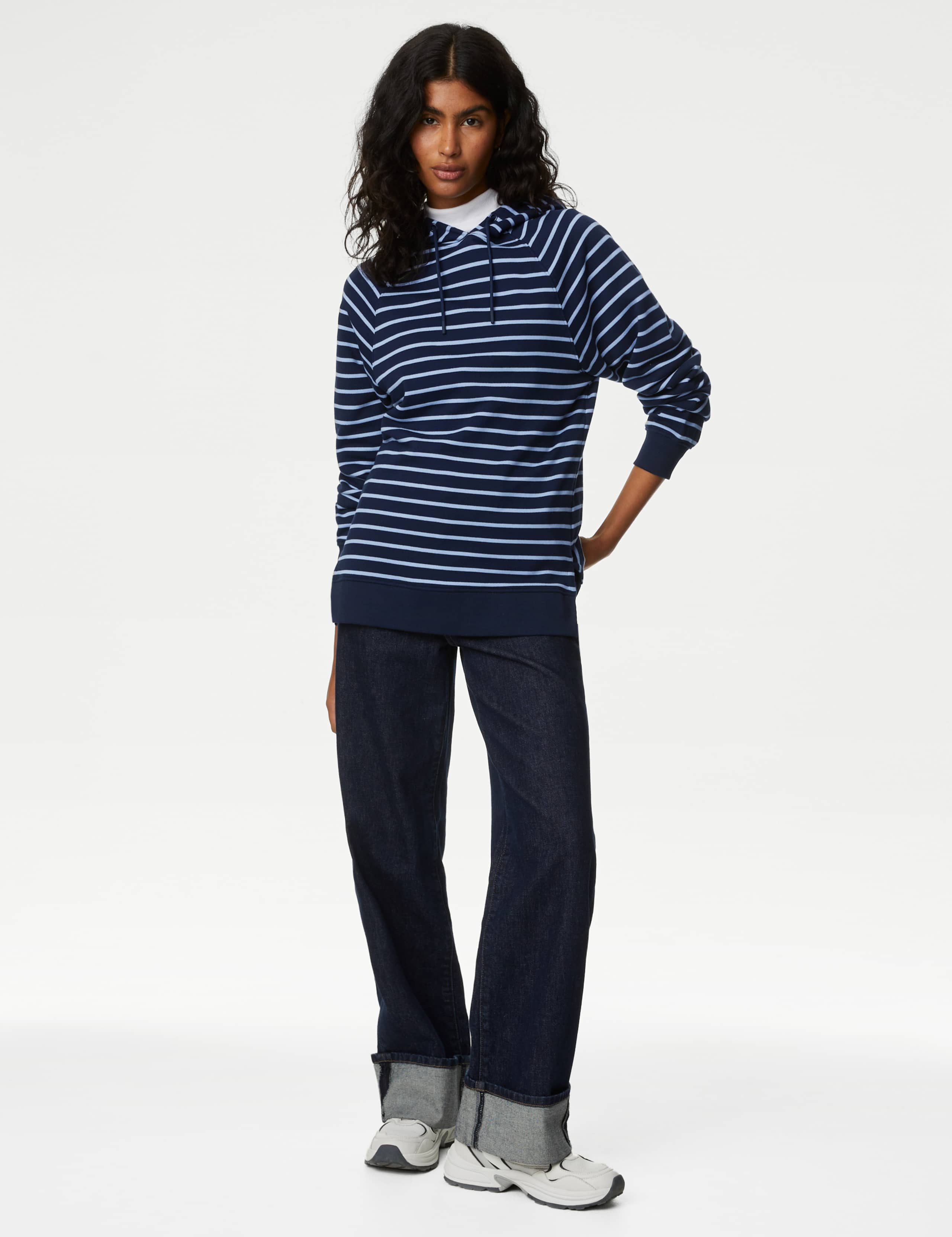 Pure Cotton Striped Longline Hoodie 3 of 5