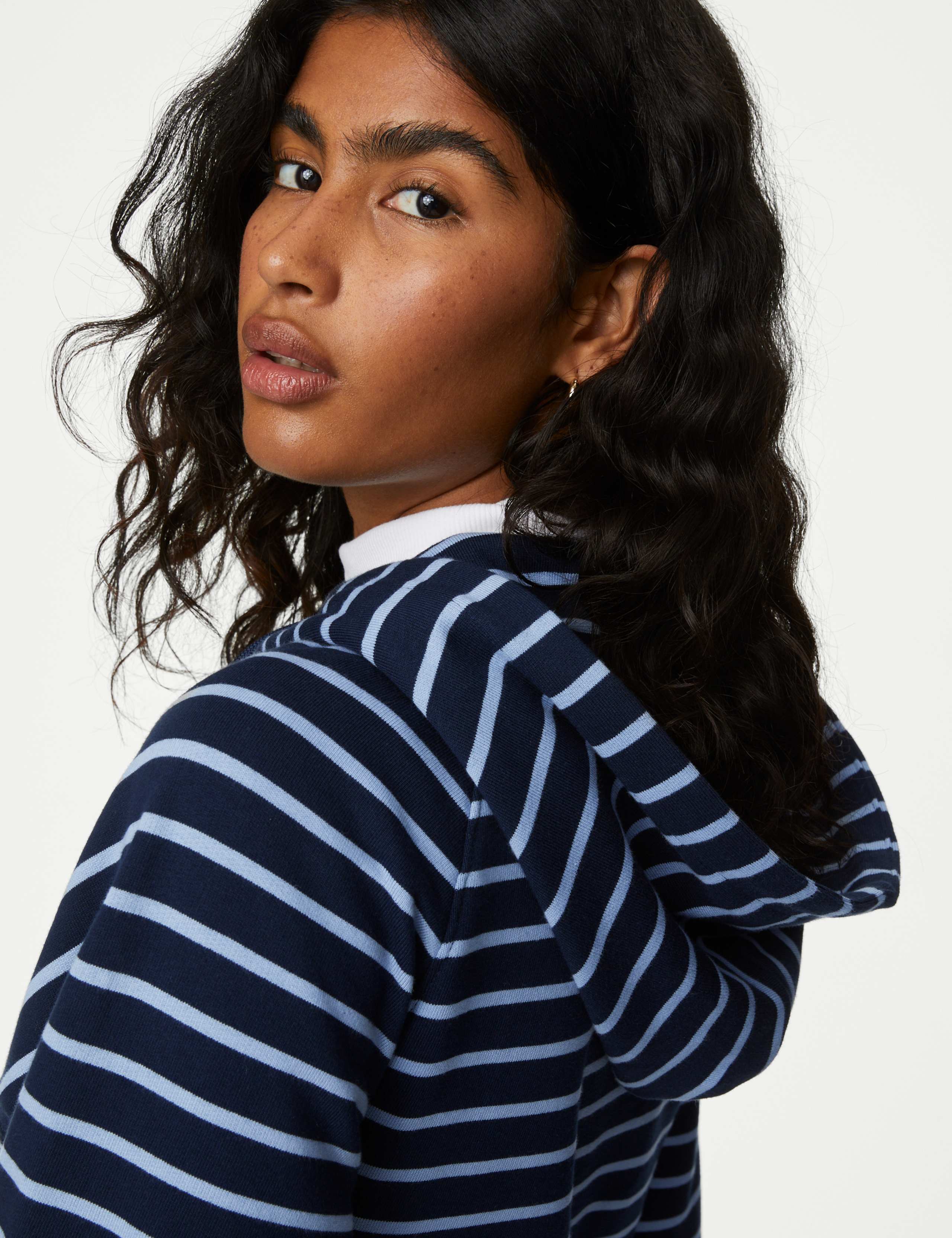 Pure Cotton Striped Longline Hoodie 4 of 5