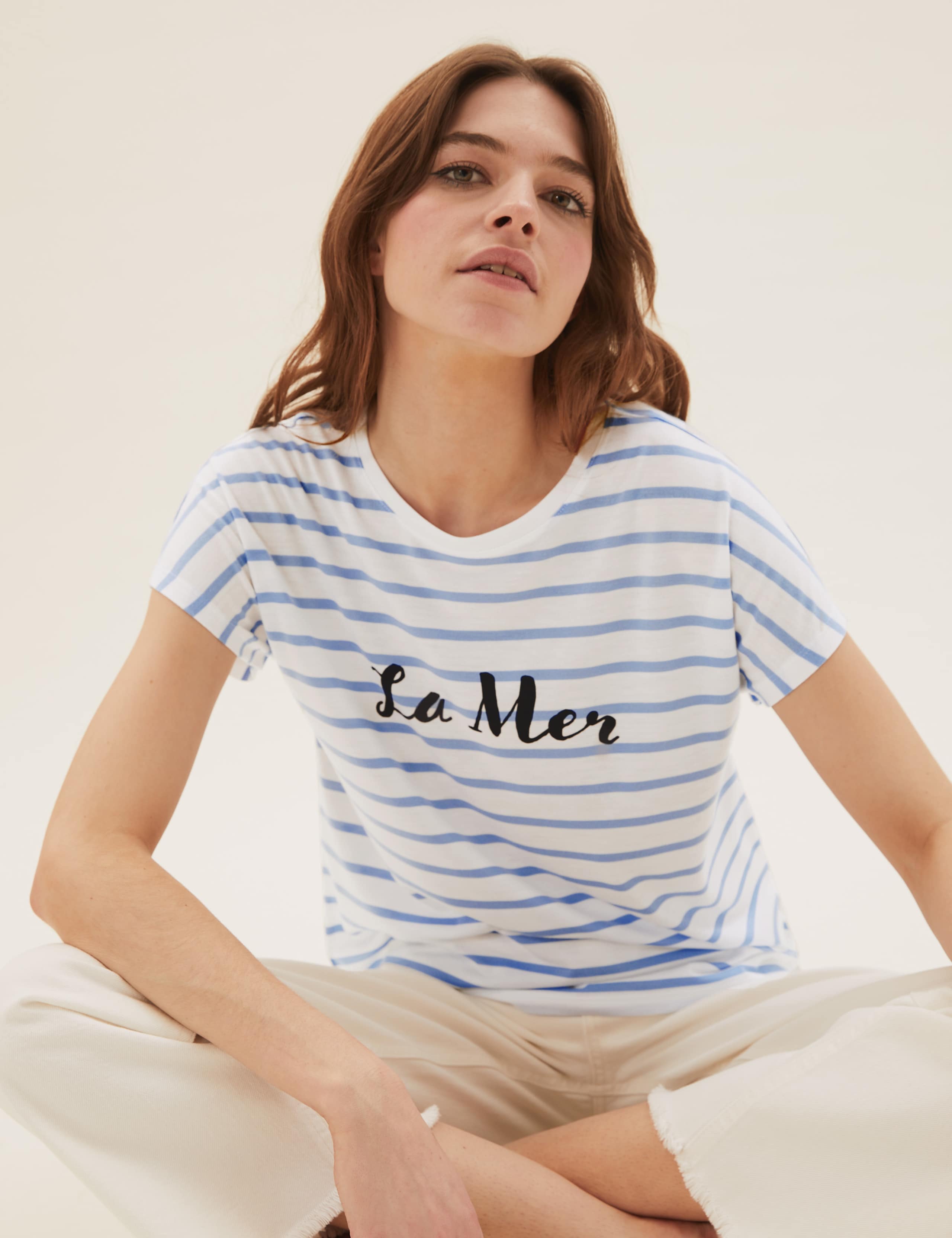 La Mer Slogan Striped Crew Neck T-Shirt 1 of 5