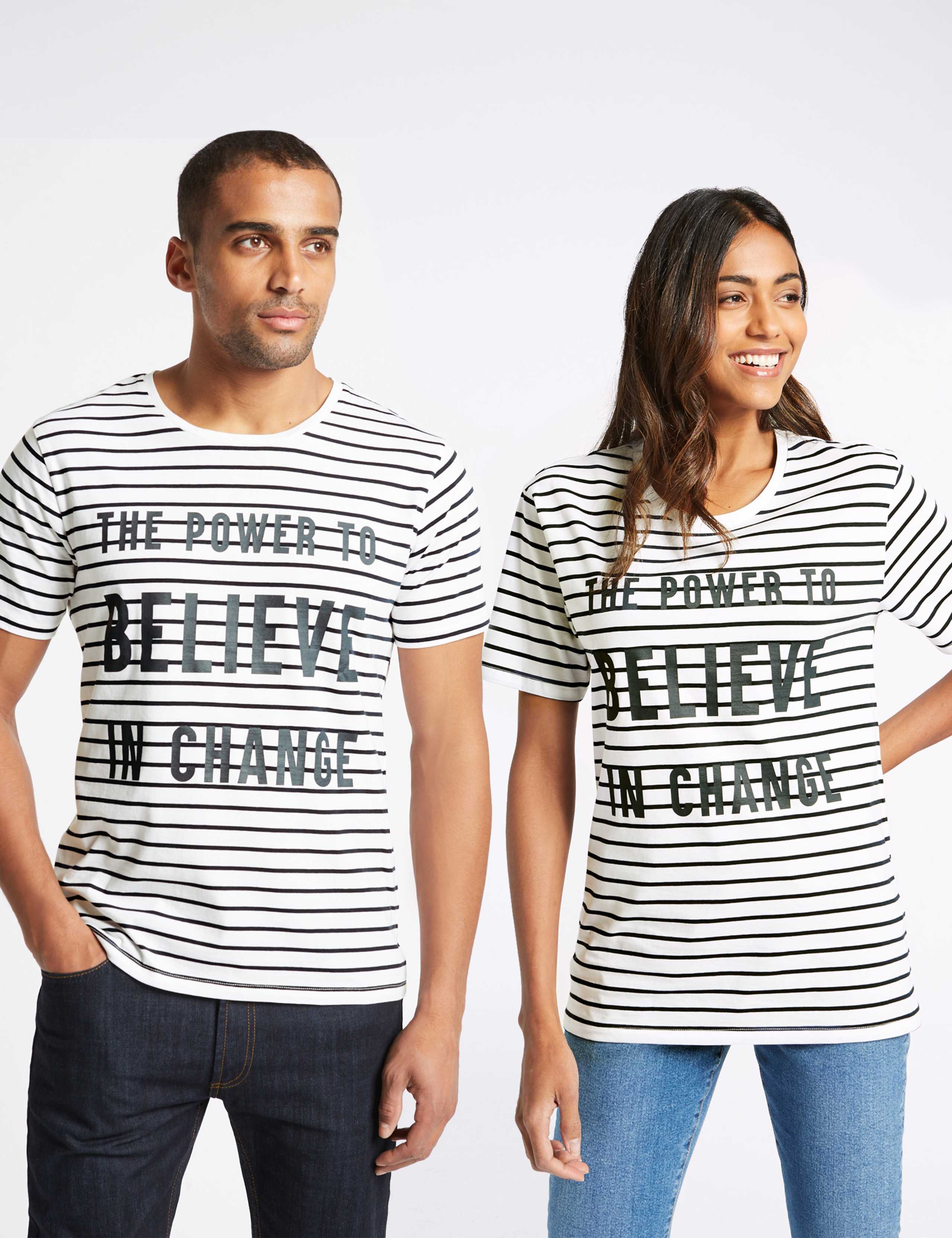 Unisex Pure Cotton Charity Striped Slogan T-Shirt 1 of 7