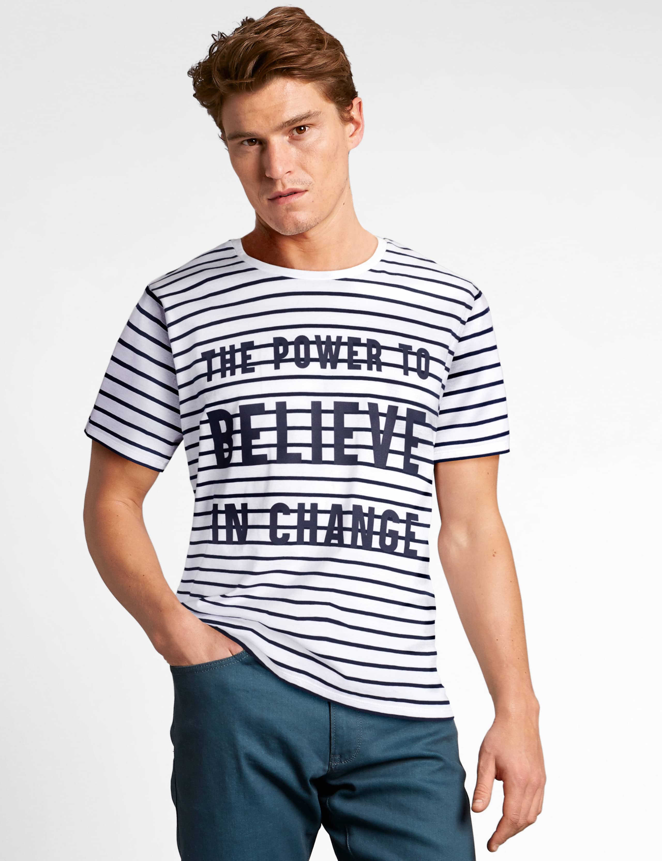 Unisex Pure Cotton Charity Striped Slogan T-Shirt 3 of 7