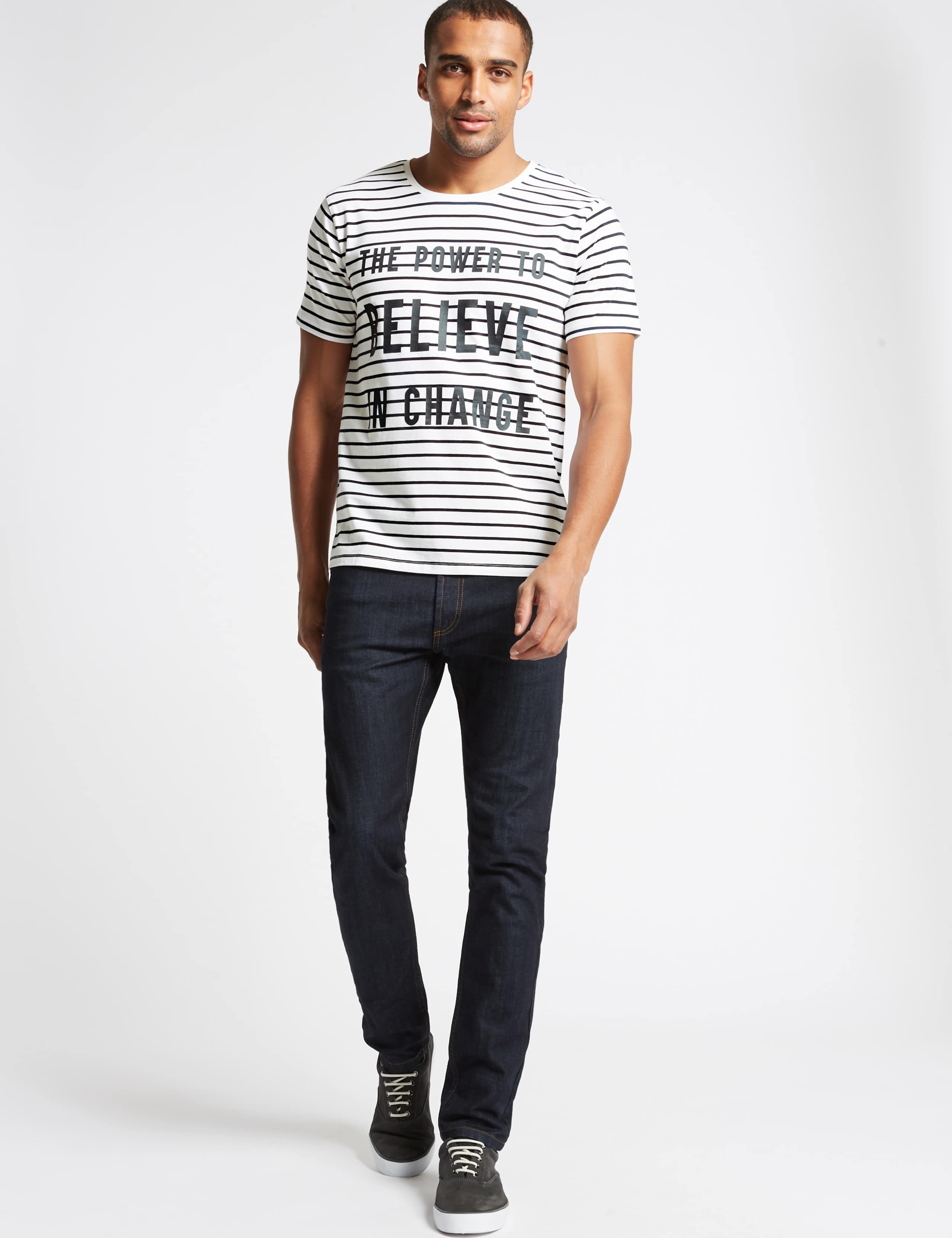 Unisex Pure Cotton Charity Striped Slogan T-Shirt 5 of 7