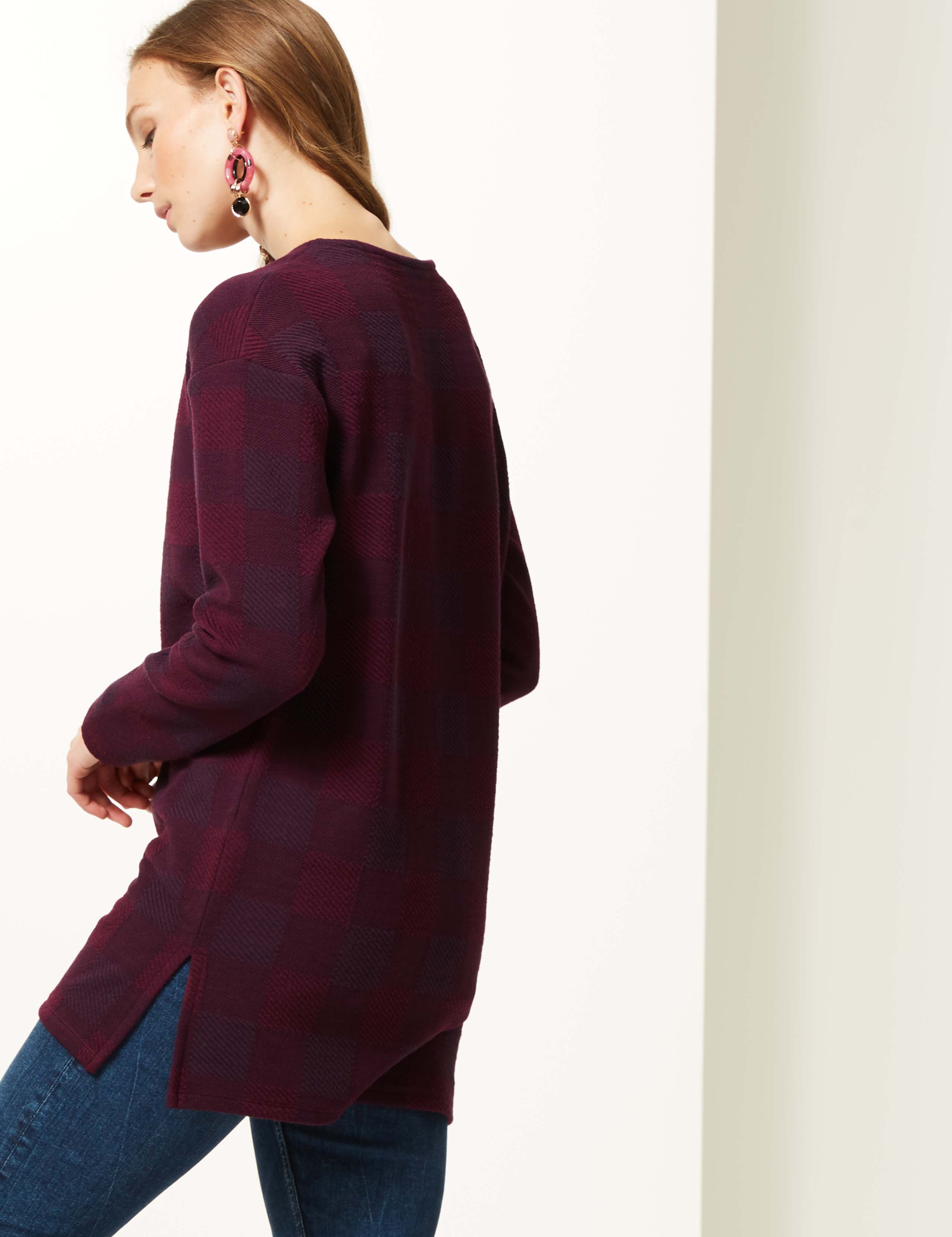 Checked Round Neck Long Sleeve Top 3 of 4