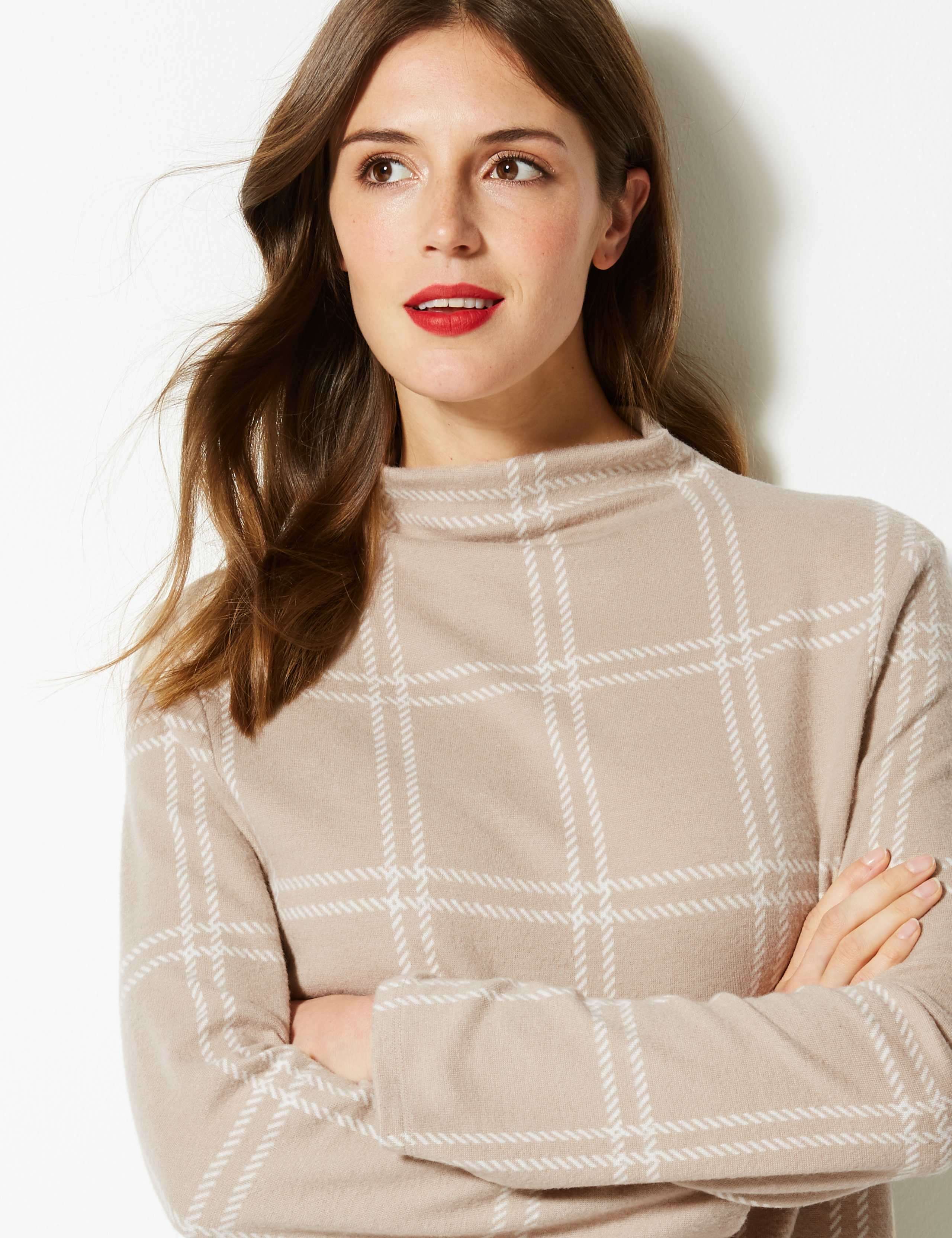 Checked High Neck Long Sleeve Sweatshirt 3 of 4