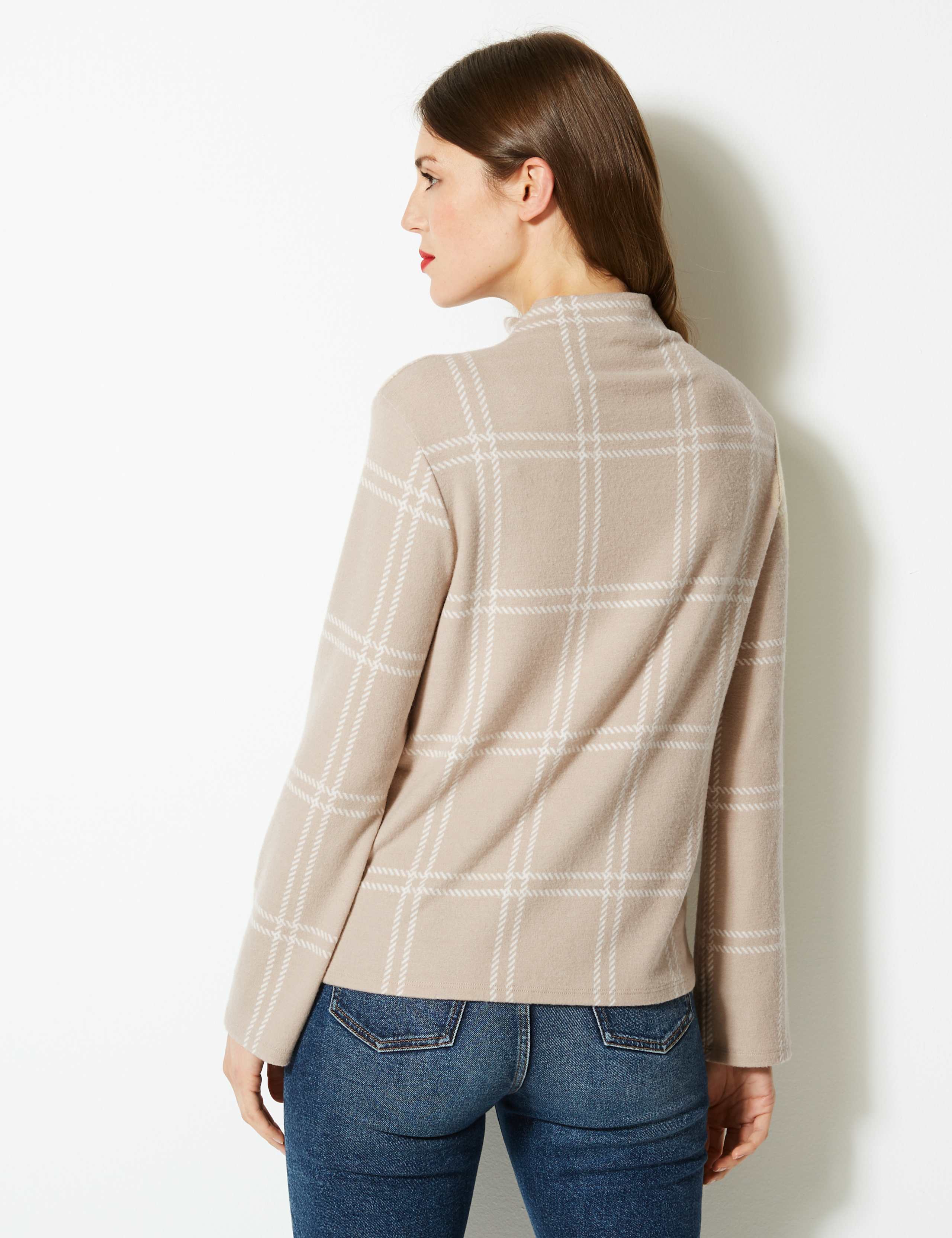 Checked High Neck Long Sleeve Sweatshirt 4 of 4