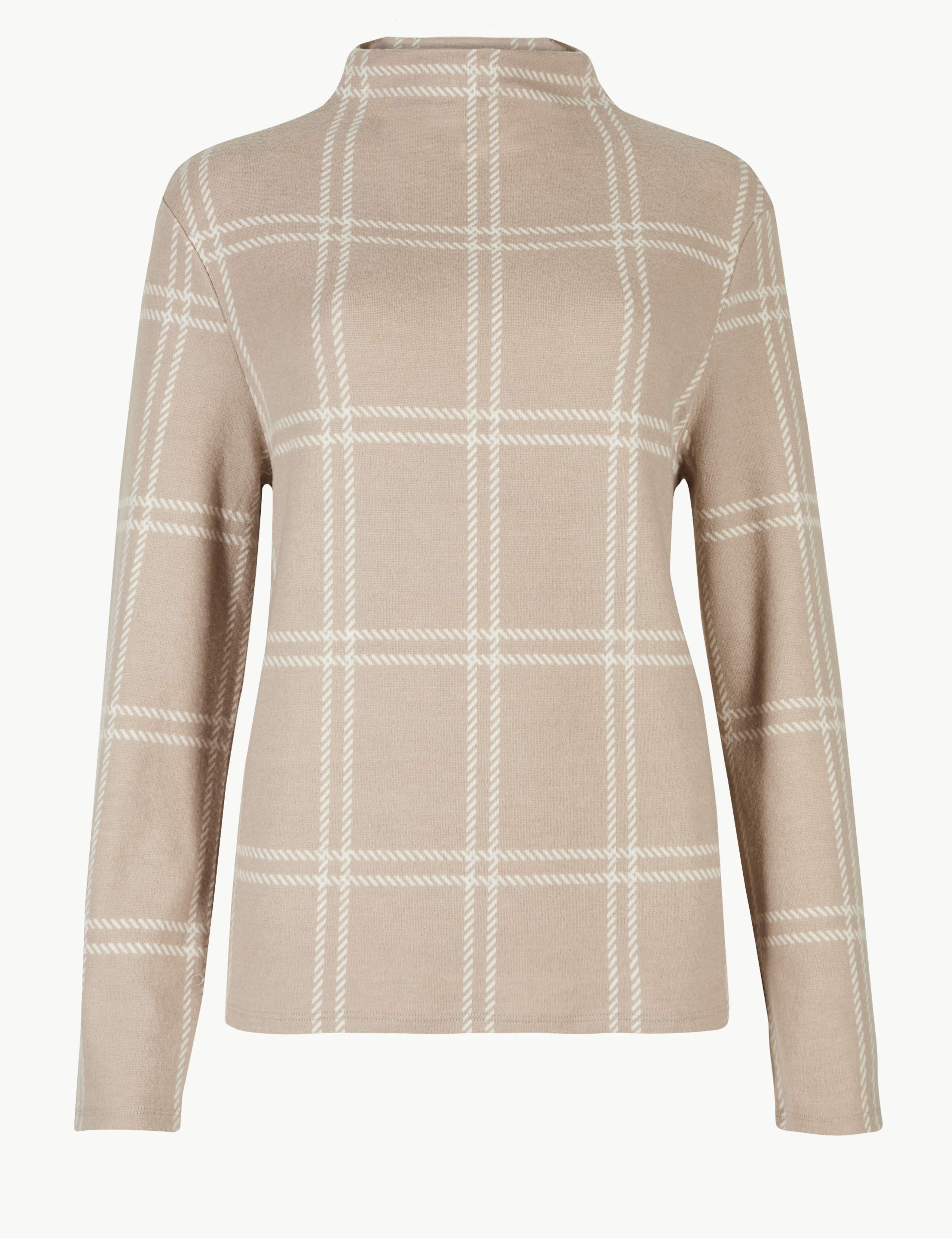 Checked High Neck Long Sleeve Sweatshirt 2 of 4