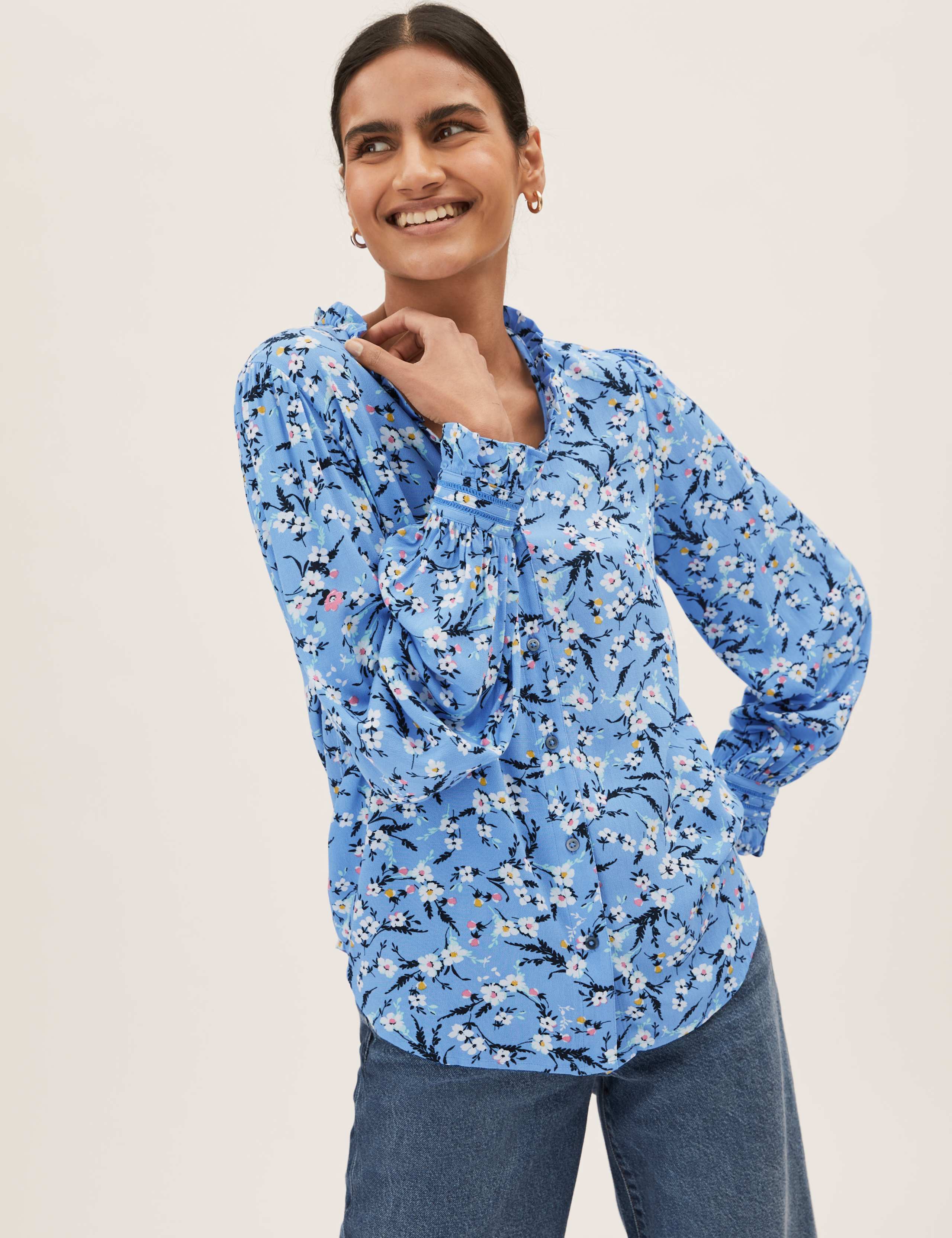 Printed V-Neck Long Sleeve Blouse 3 of 5