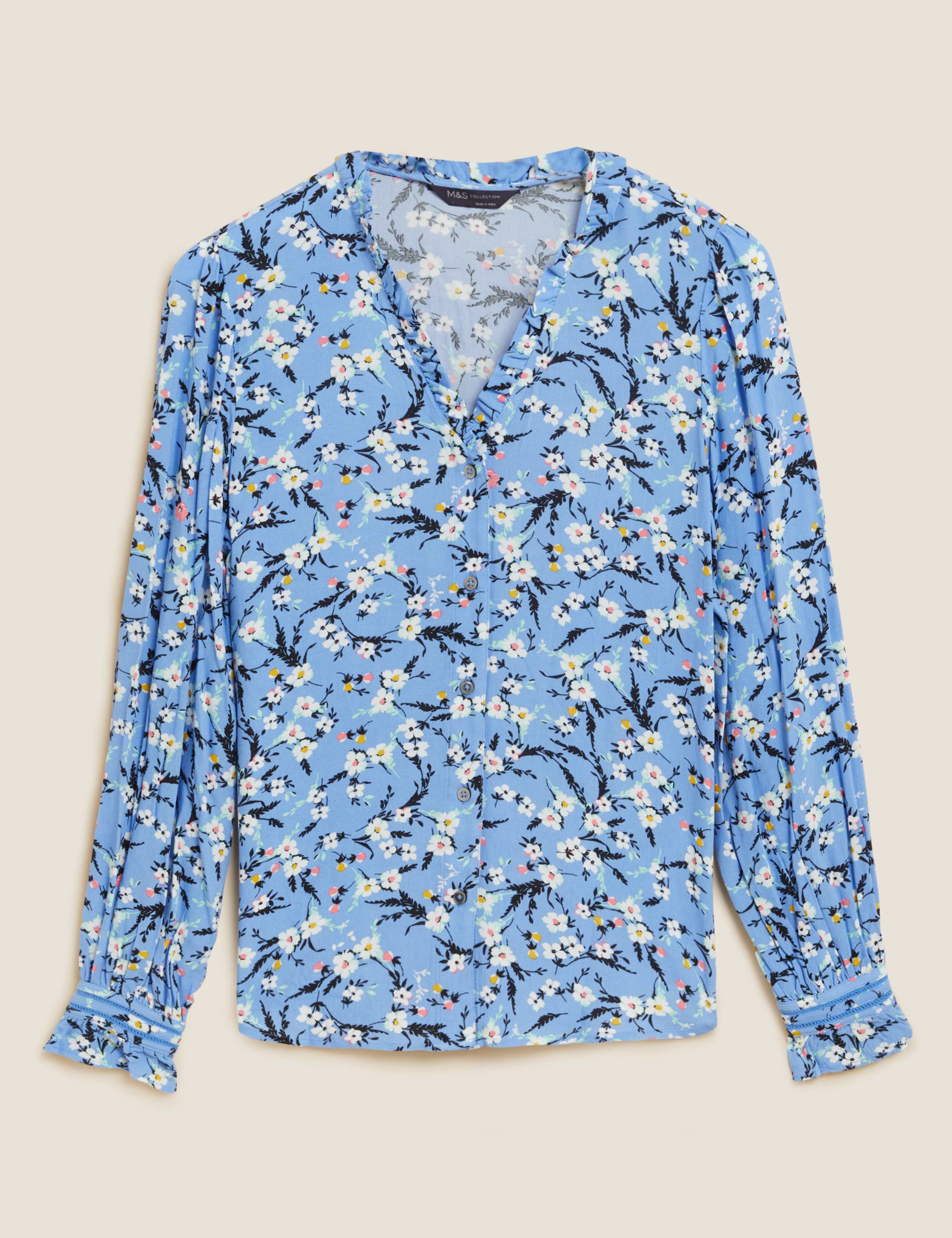 Printed V-Neck Long Sleeve Blouse 2 of 5