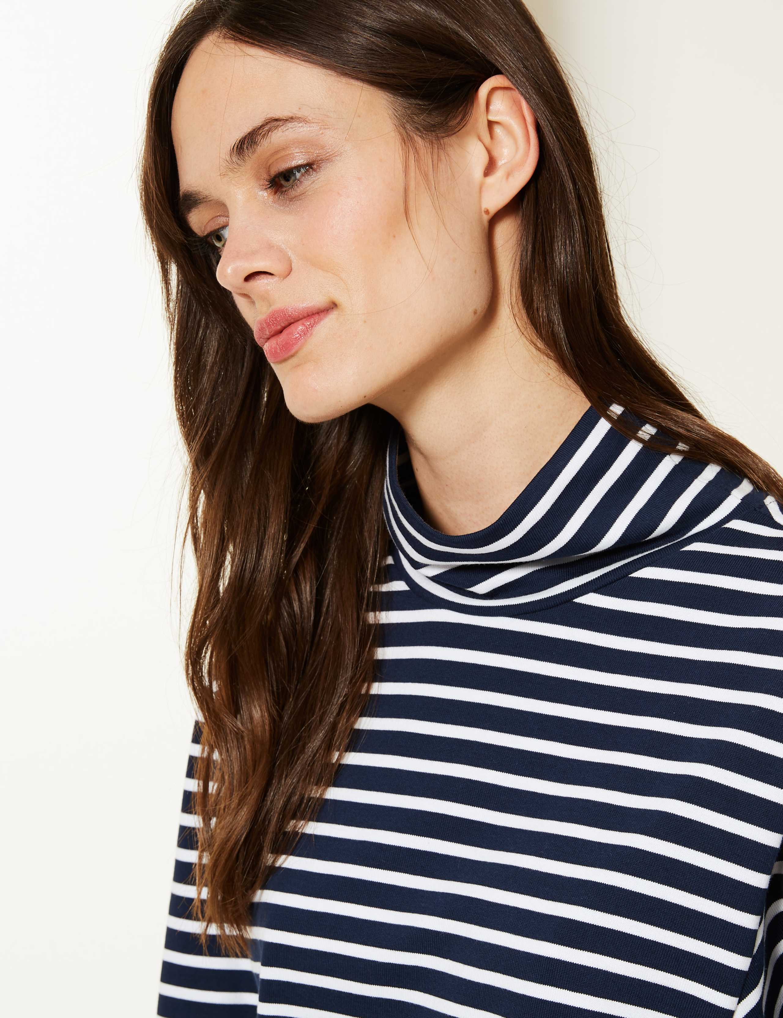 Pure Cotton Striped Turtle Neck Jumper 2 of 3