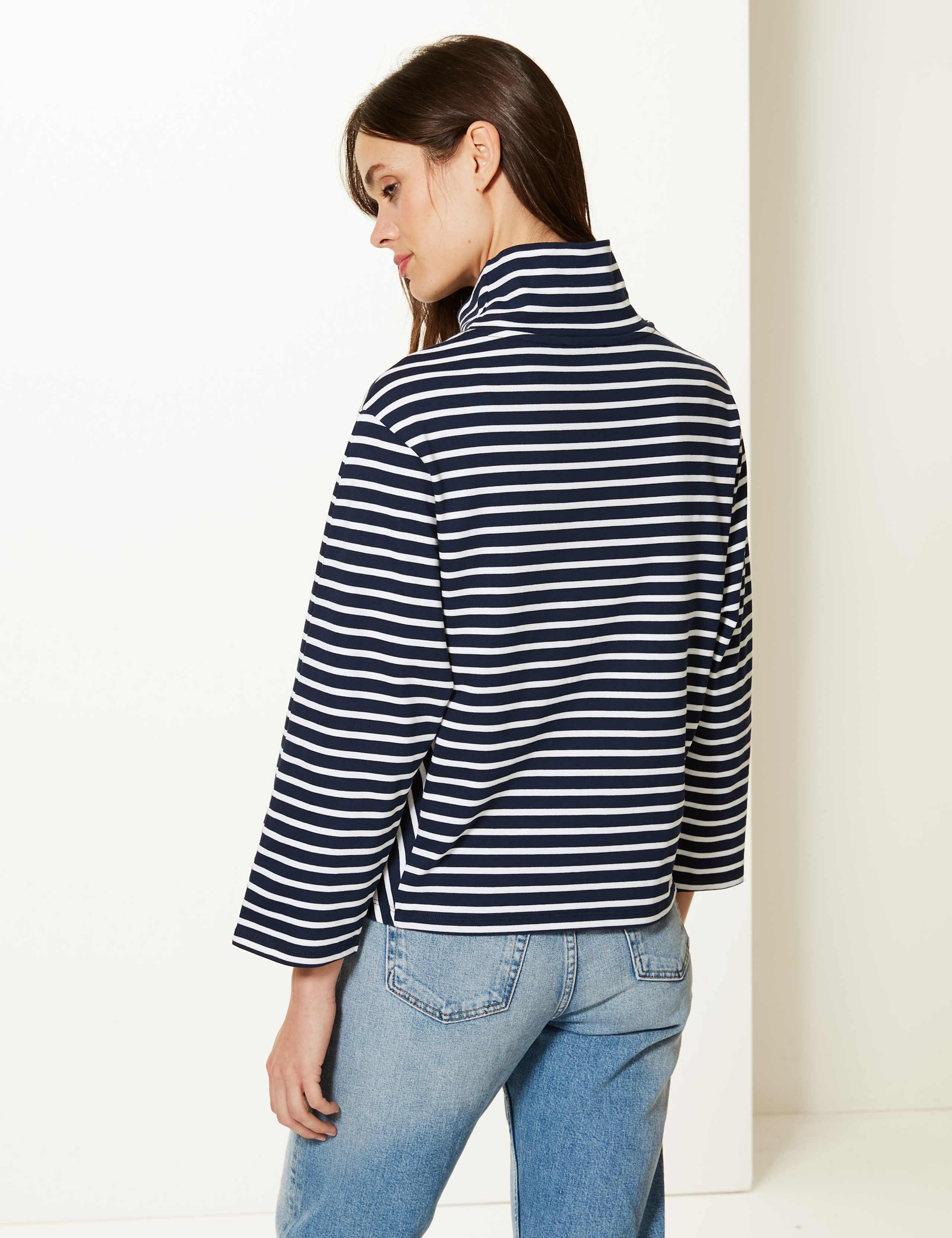 Pure Cotton Striped Turtle Neck Jumper 3 of 3