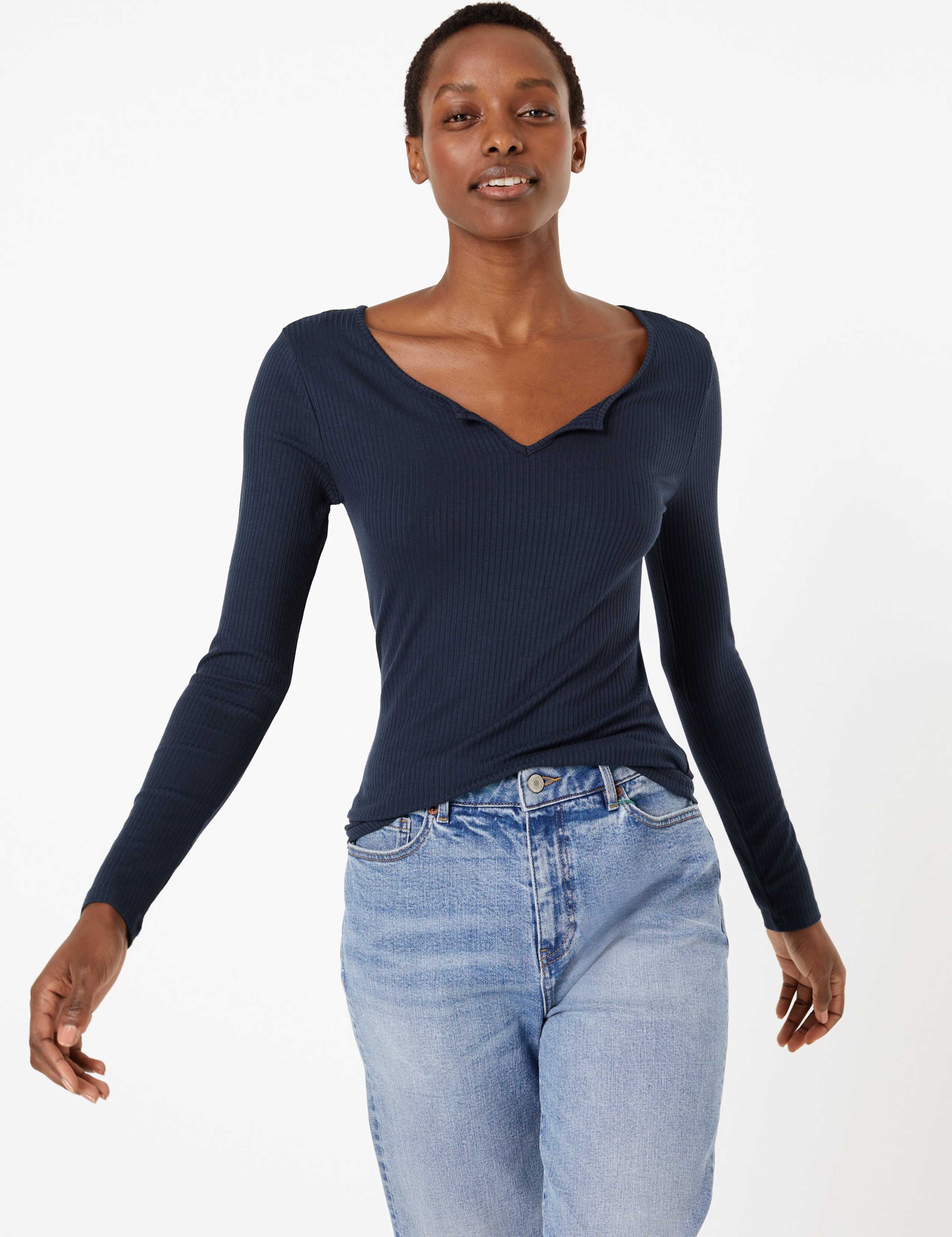 Notch Neck Jersey Long Sleeve Top 2 of 3