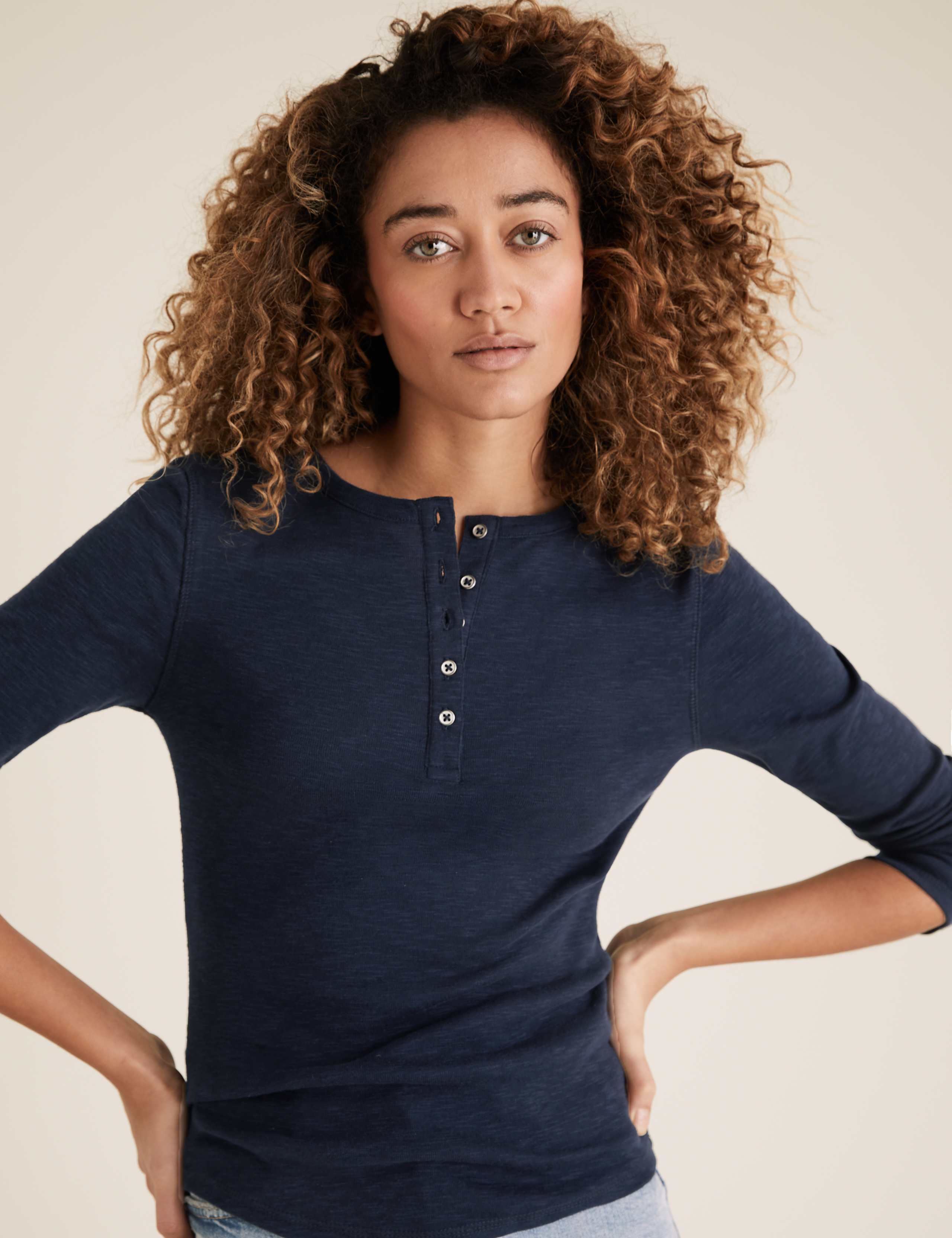 Pure Cotton Crew Neck Henley Top 3 of 5