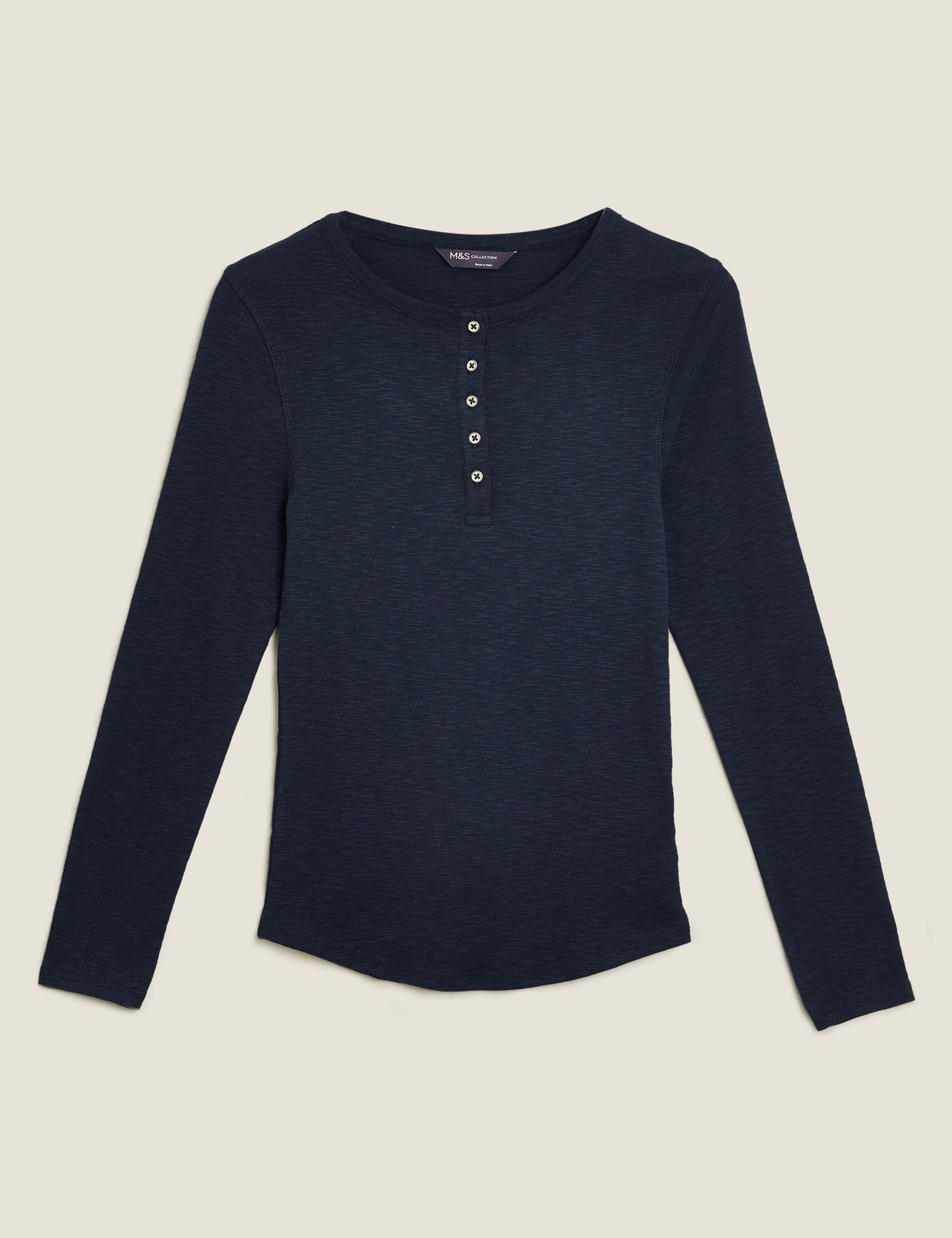 Pure Cotton Crew Neck Henley Top 2 of 5