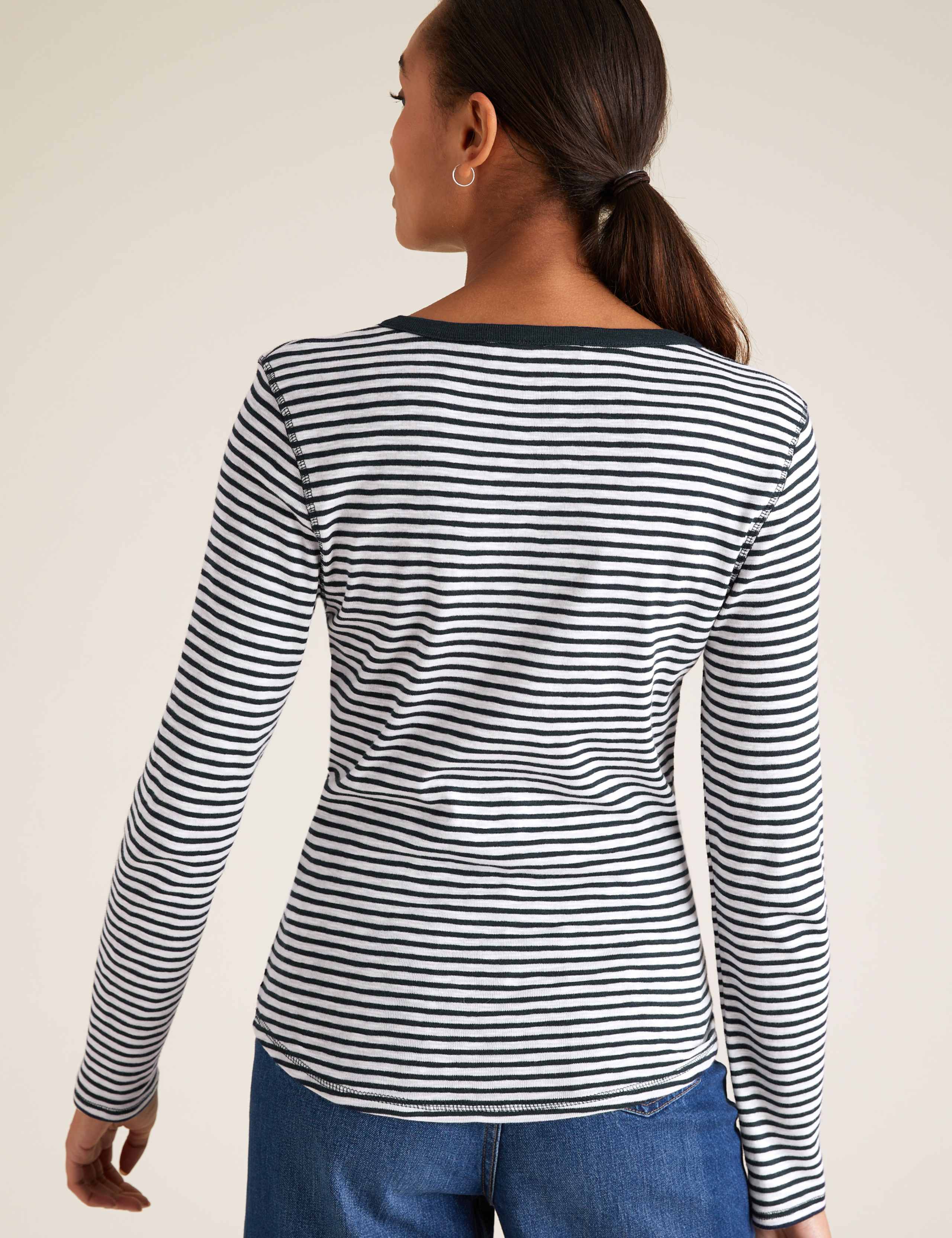 Pure Cotton Striped Crew Neck Henley Top 4 of 5