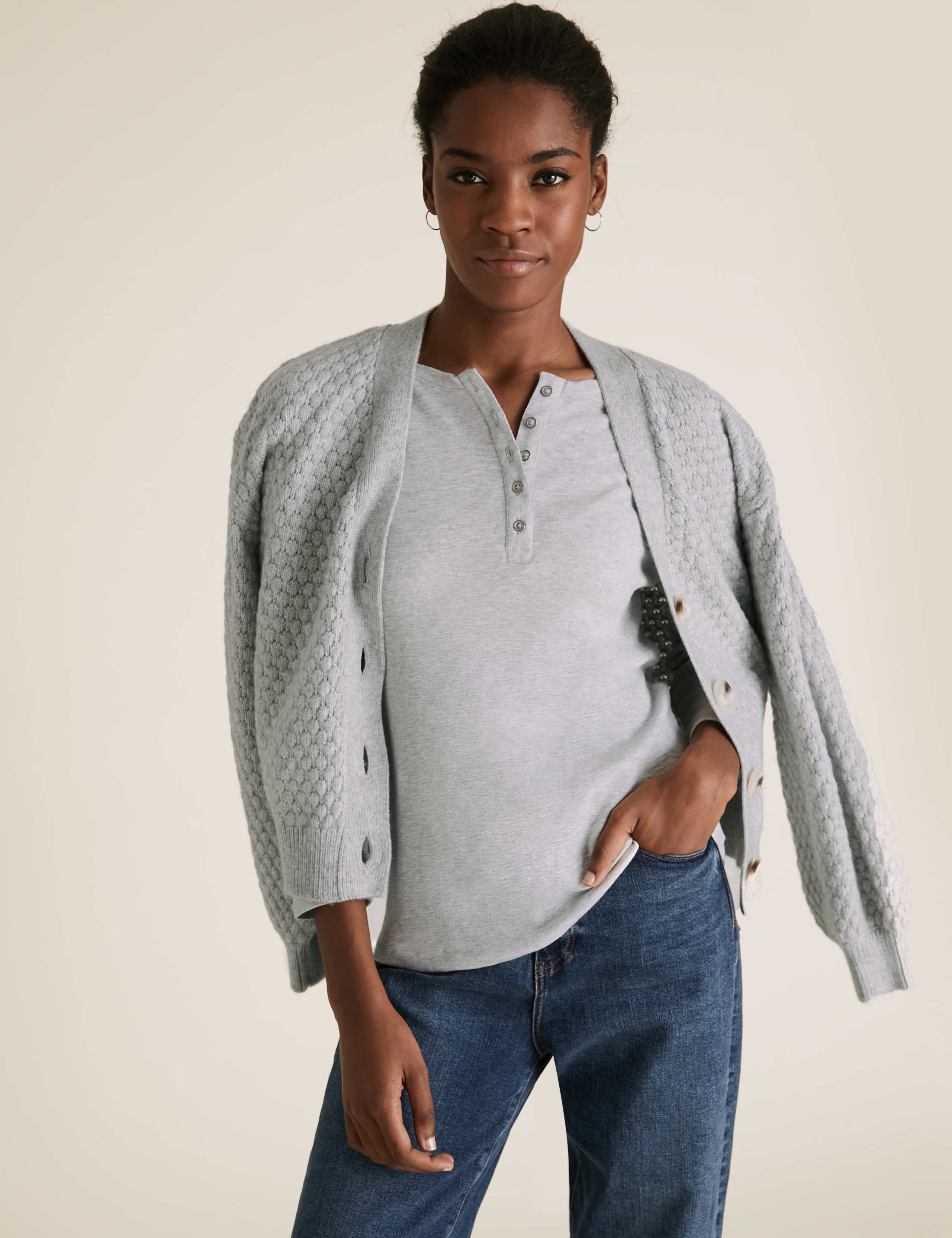 Pure Cotton Crew Neck Henley Top 1 of 5